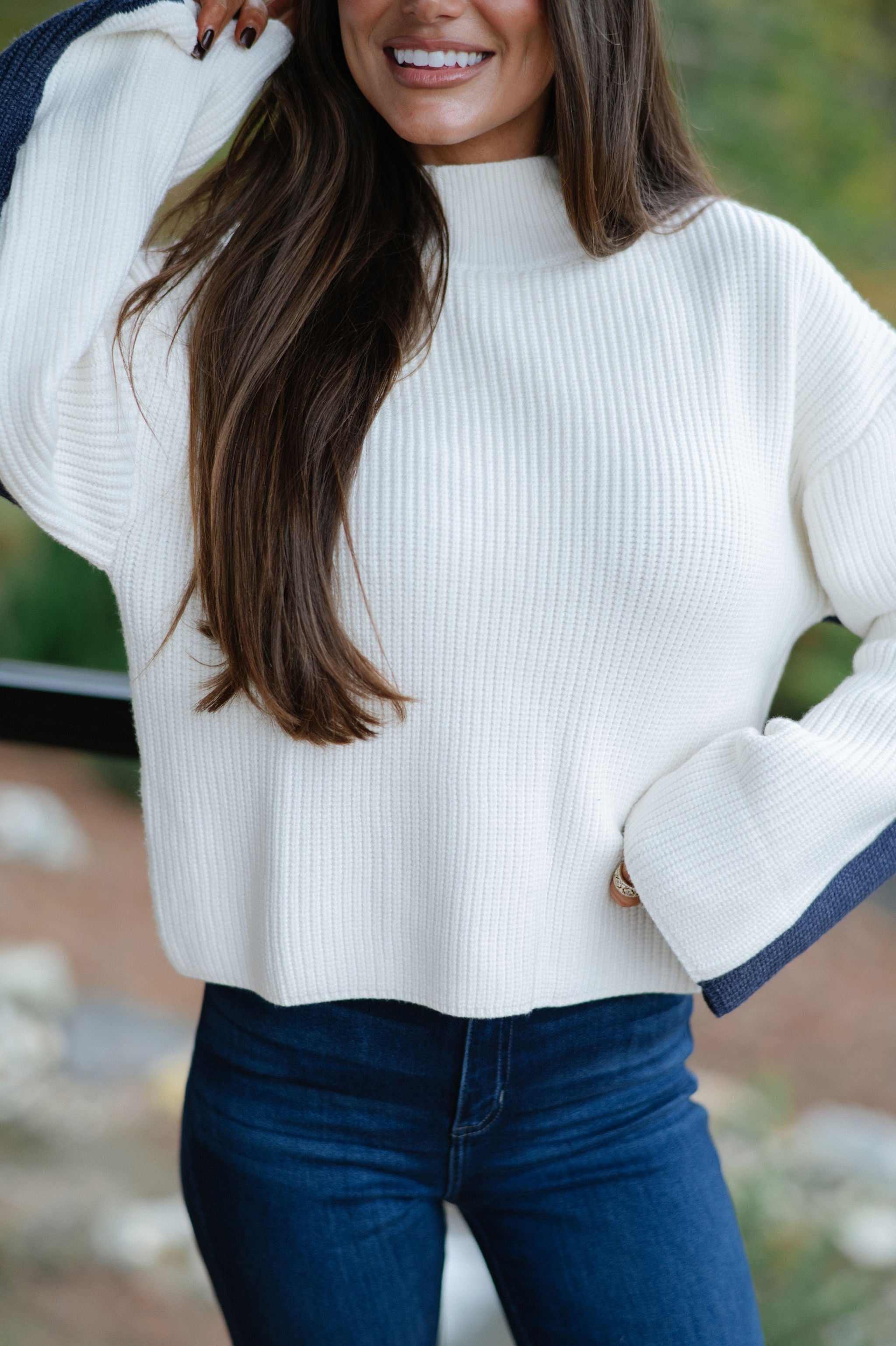 Bexley Two Tone Sweater-Ivory/Navy