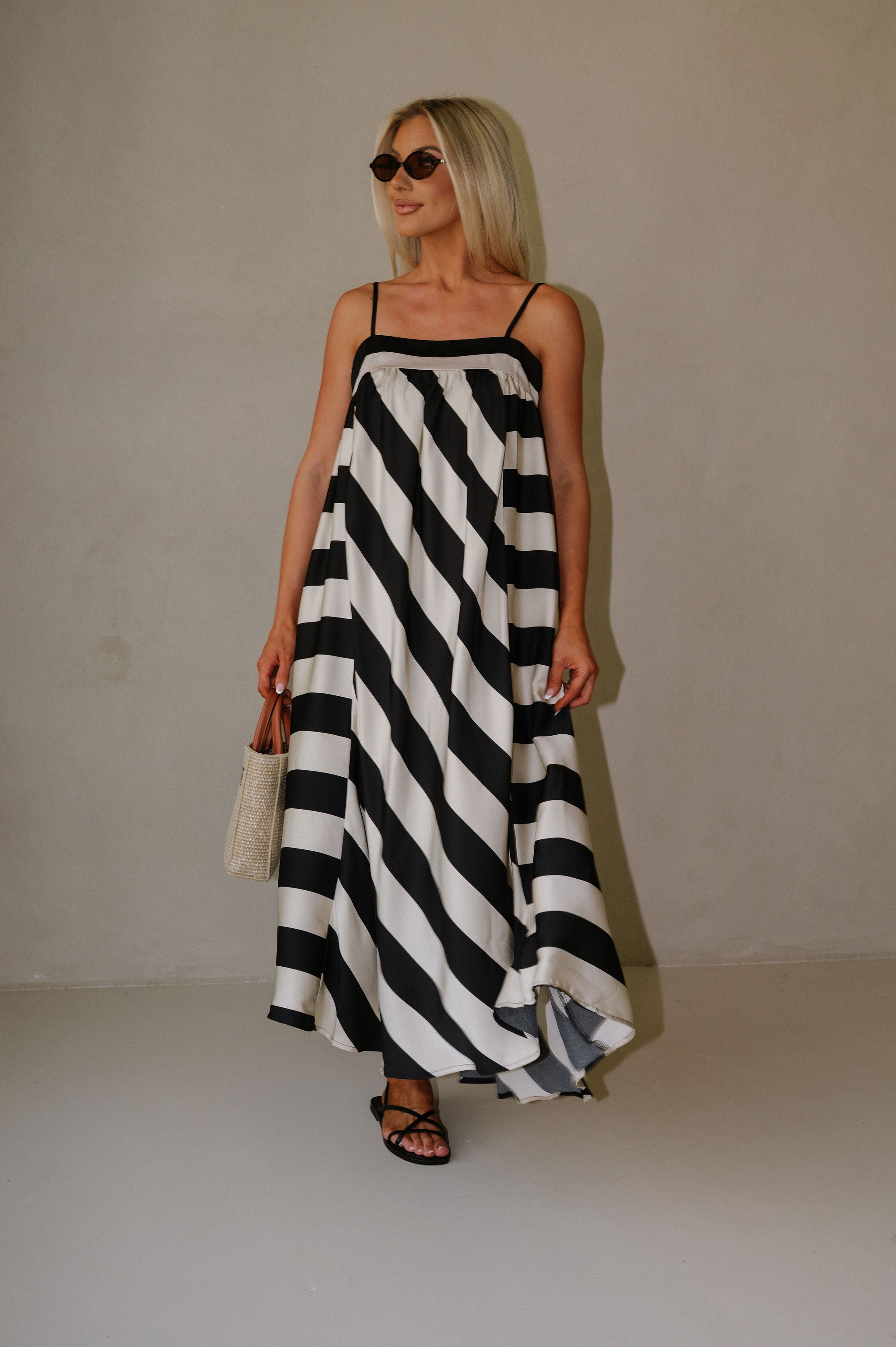Harleigh Striped Maxi Dress-Cream/Black