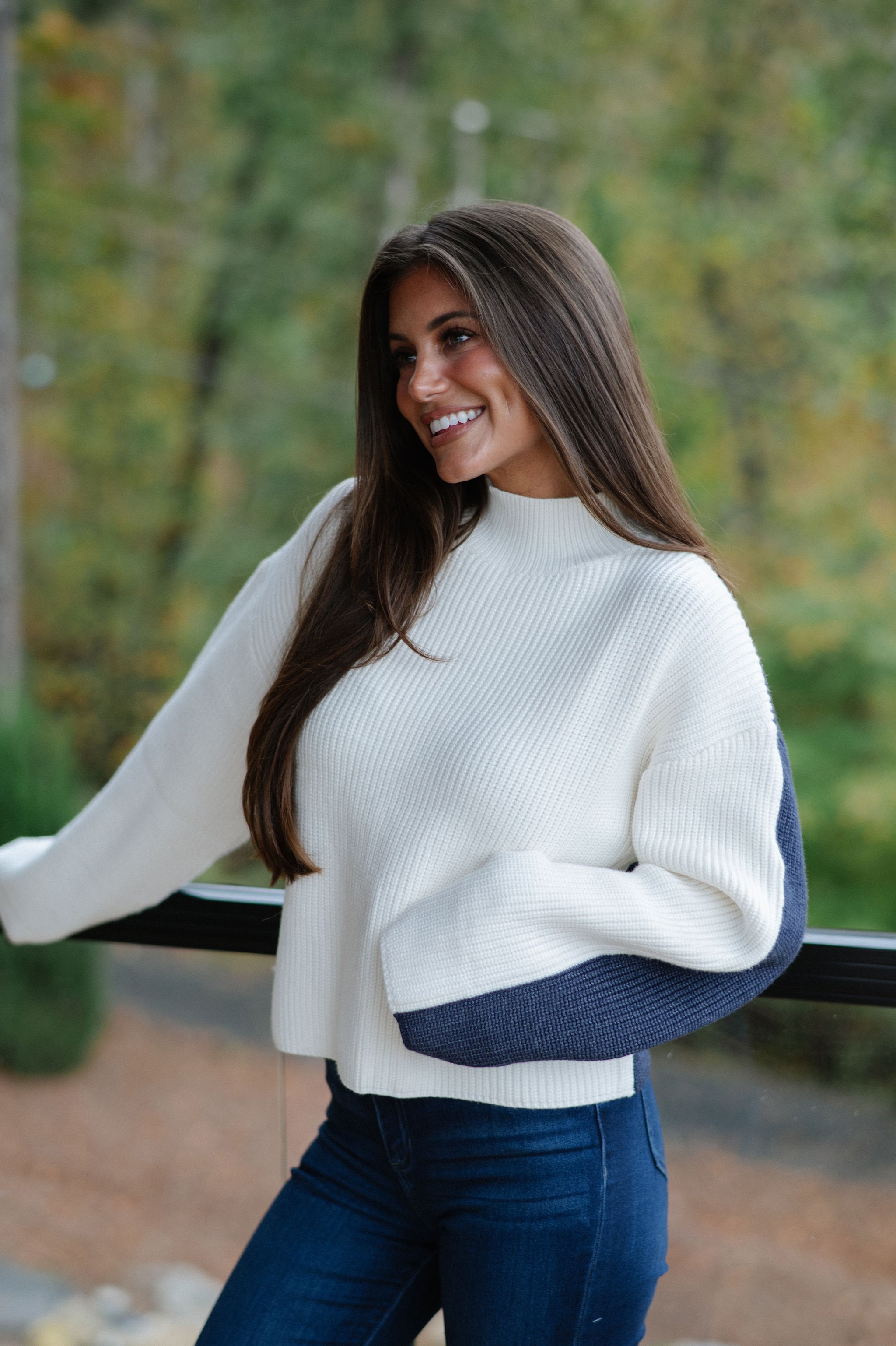 Bexley Two Tone Sweater-Ivory/Navy
