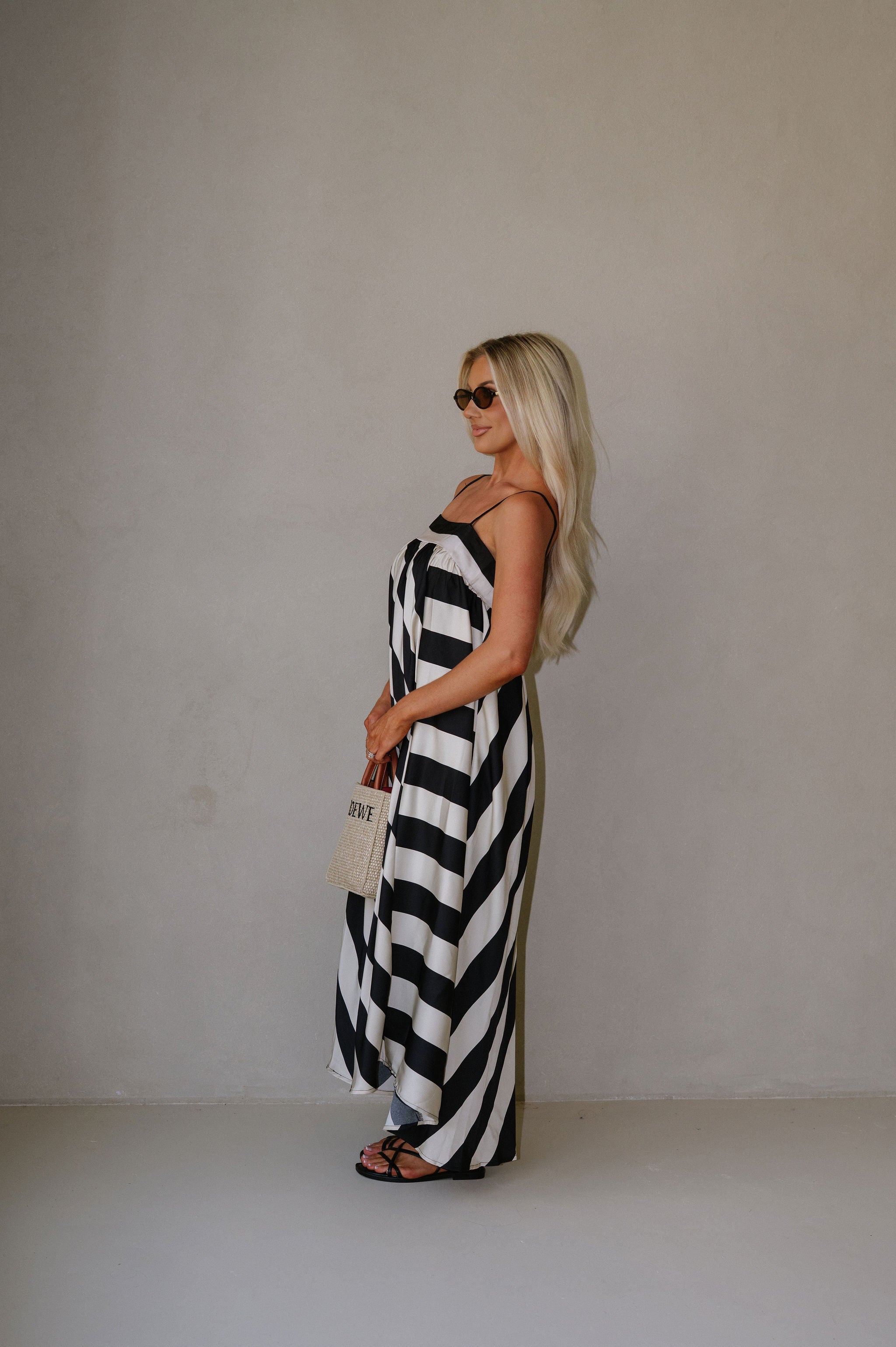 Harleigh Striped Maxi Dress-Cream/Black