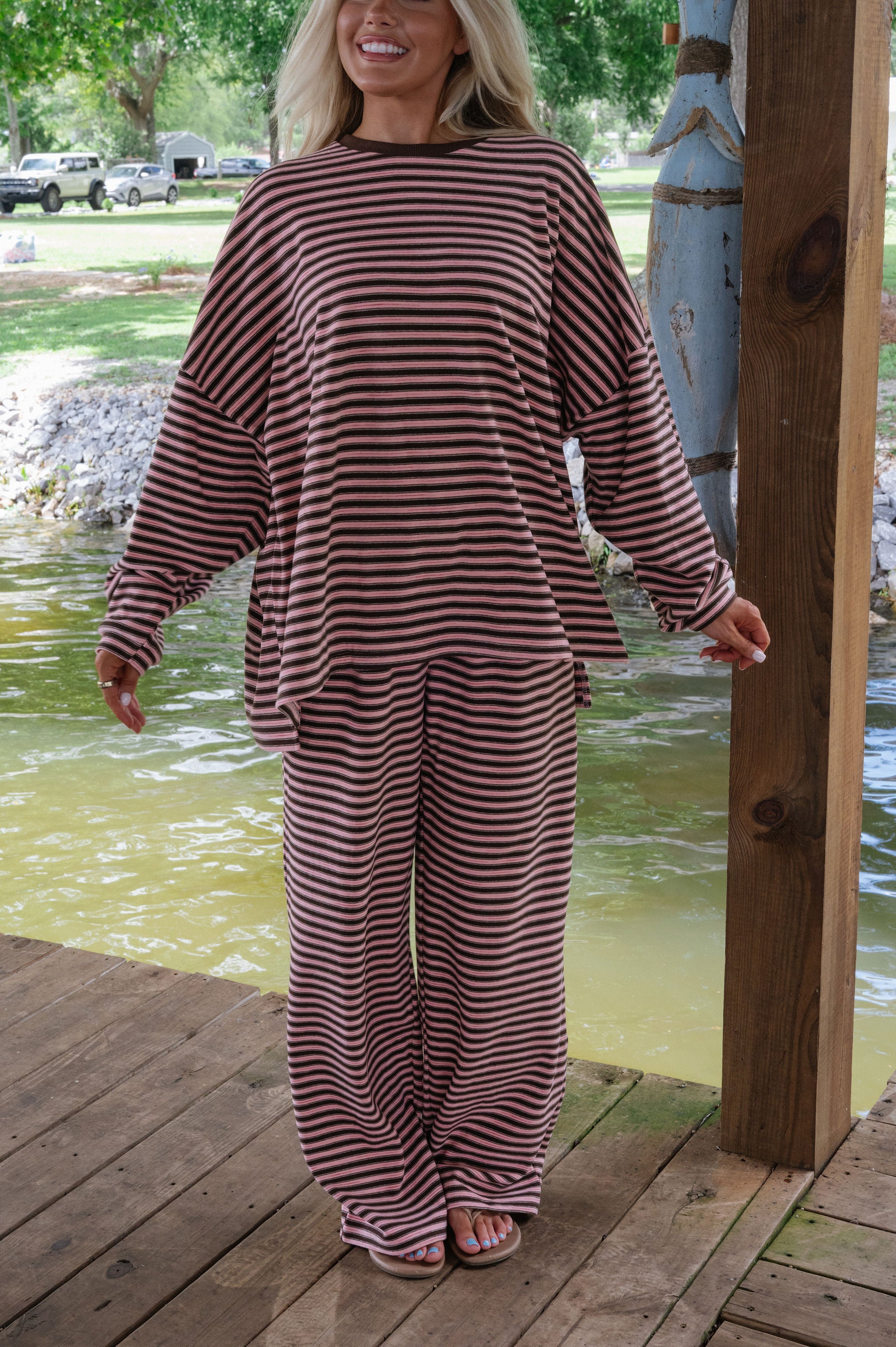 Ruby Striped Pant Set-Pink