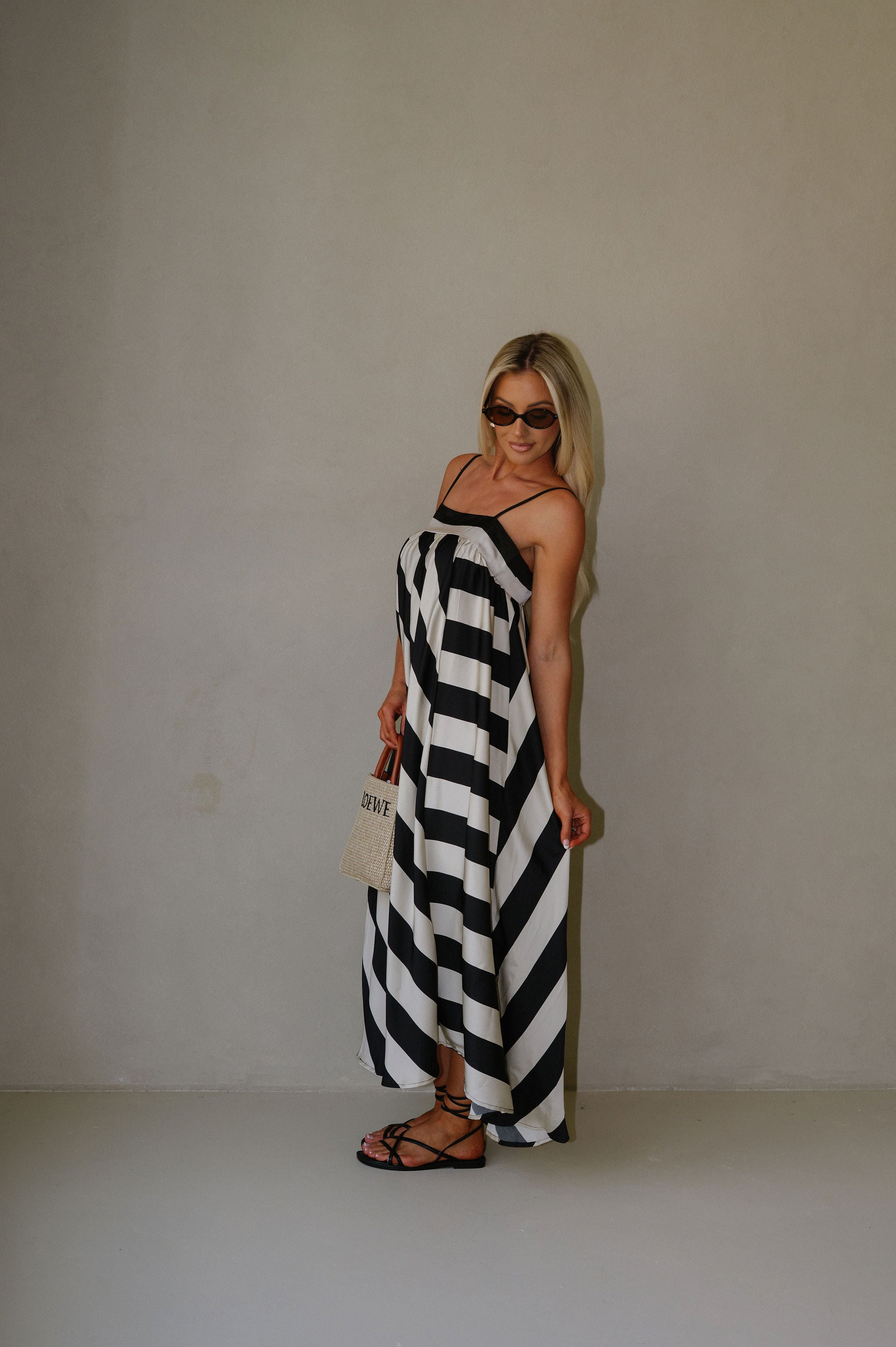 Harleigh Striped Maxi Dress-Cream/Black