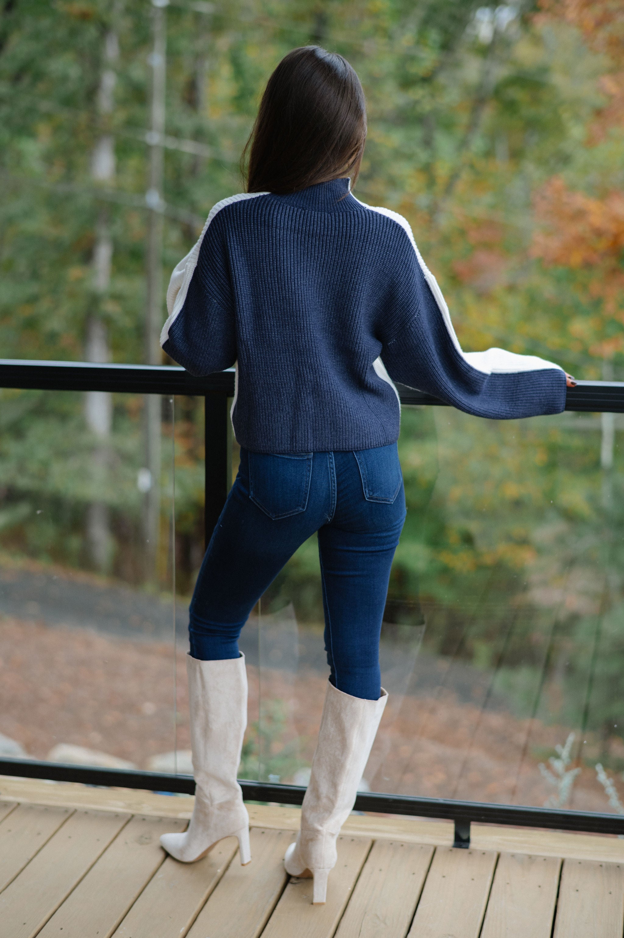 Bexley Two Tone Sweater-Ivory/Navy