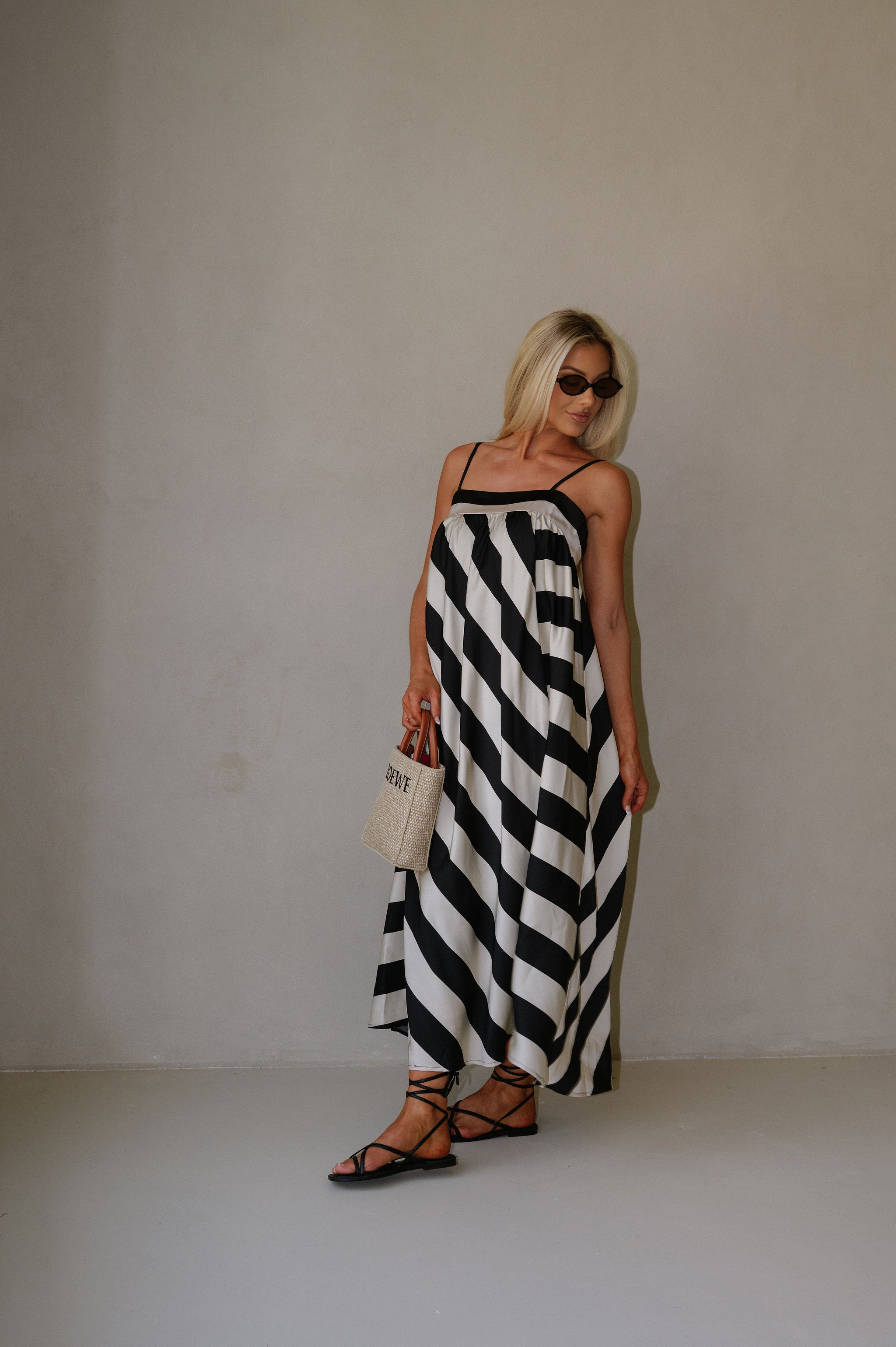 Harleigh Striped Maxi Dress-Cream/Black