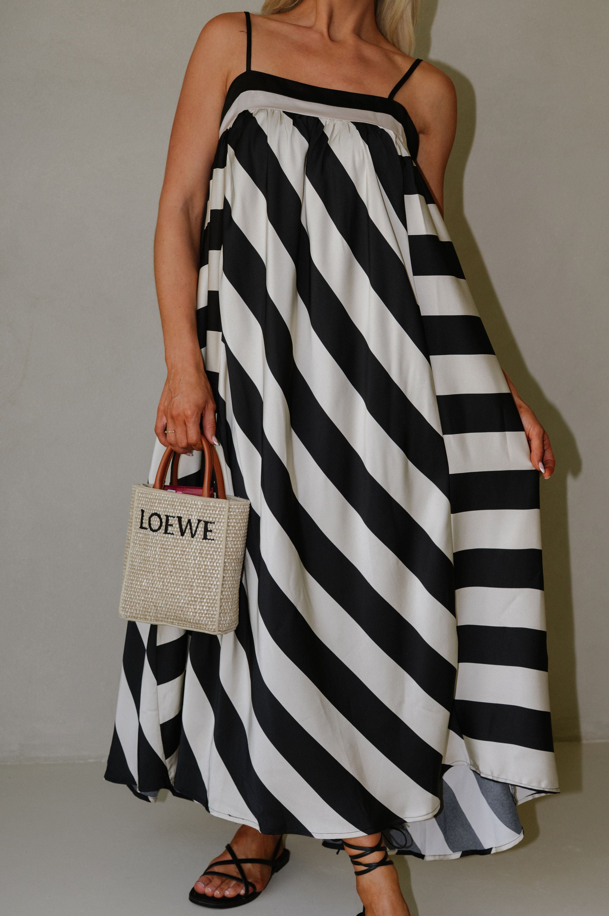 Harleigh Striped Maxi Dress-Cream/Black