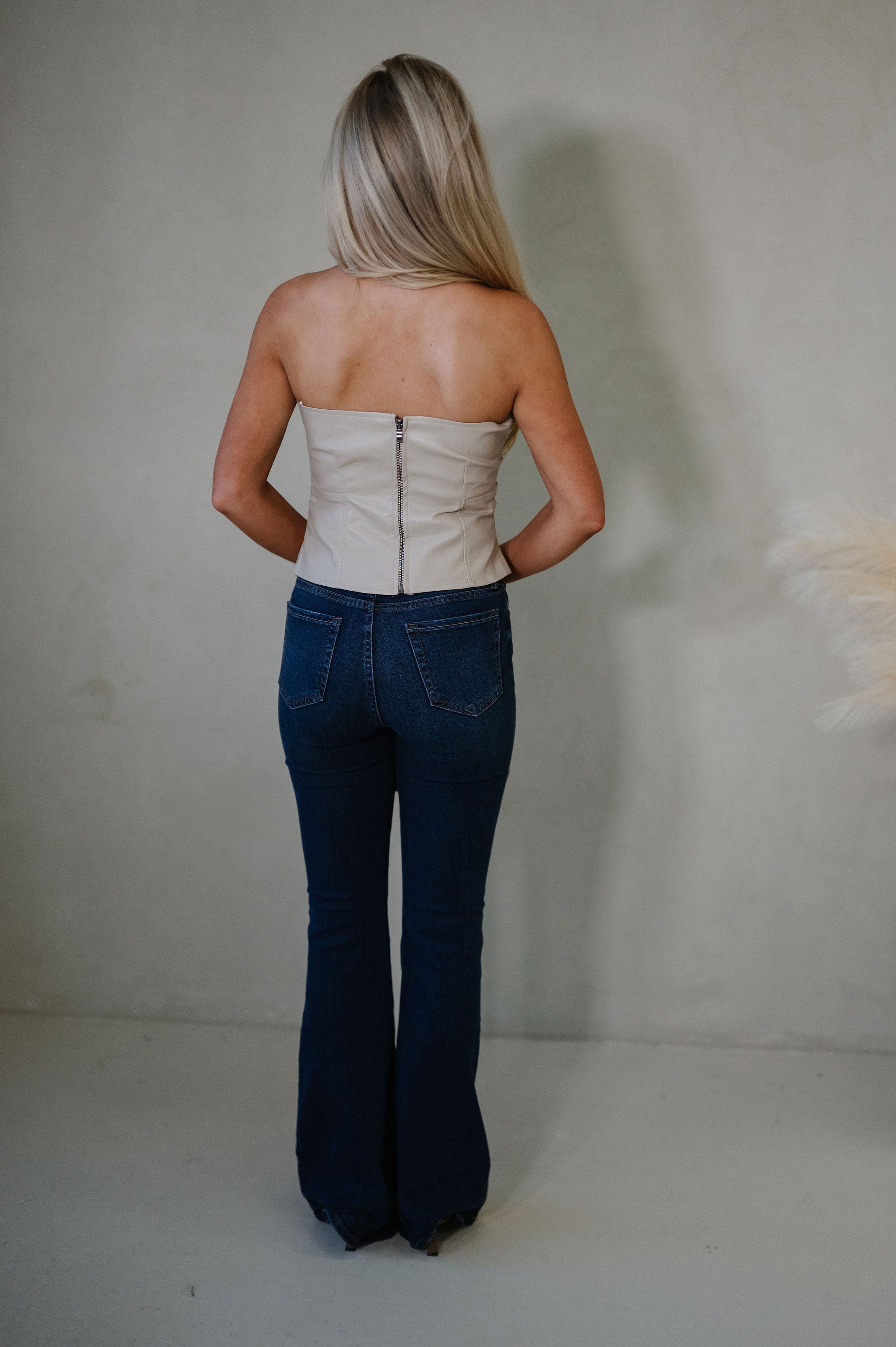 Strapless Faux Leather Top-Beige