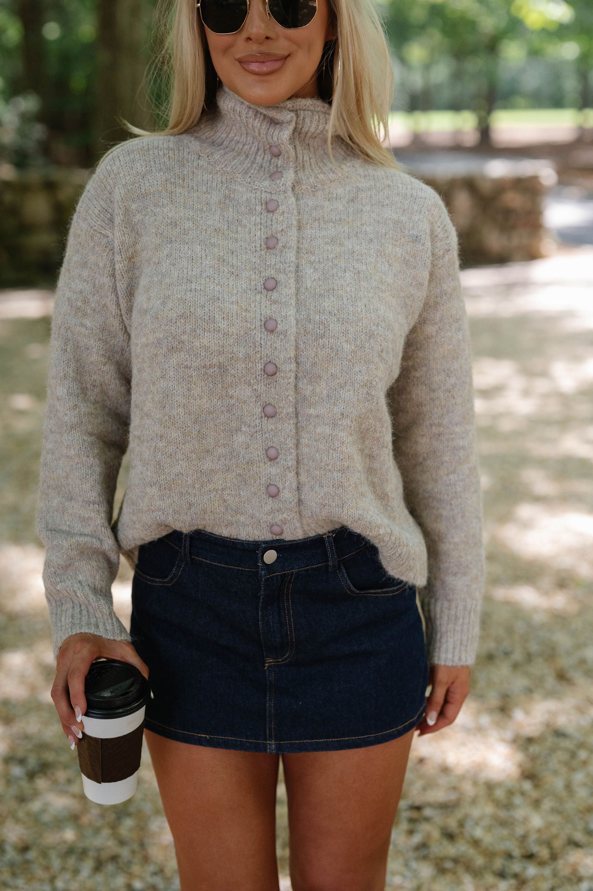 Blaire High Neck Cardigan-Oatmeal