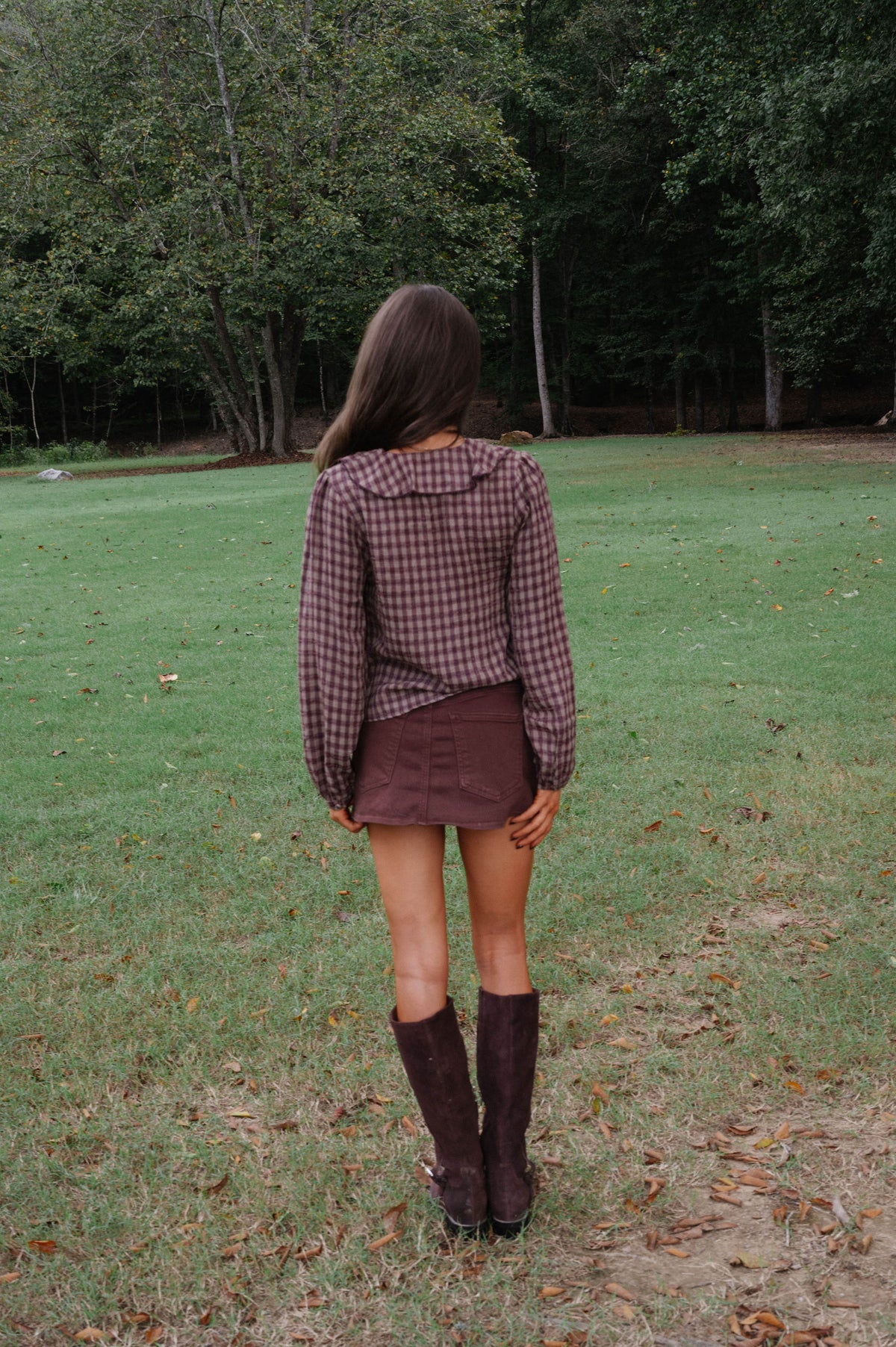 Autumn Gingham Blouse-Brown