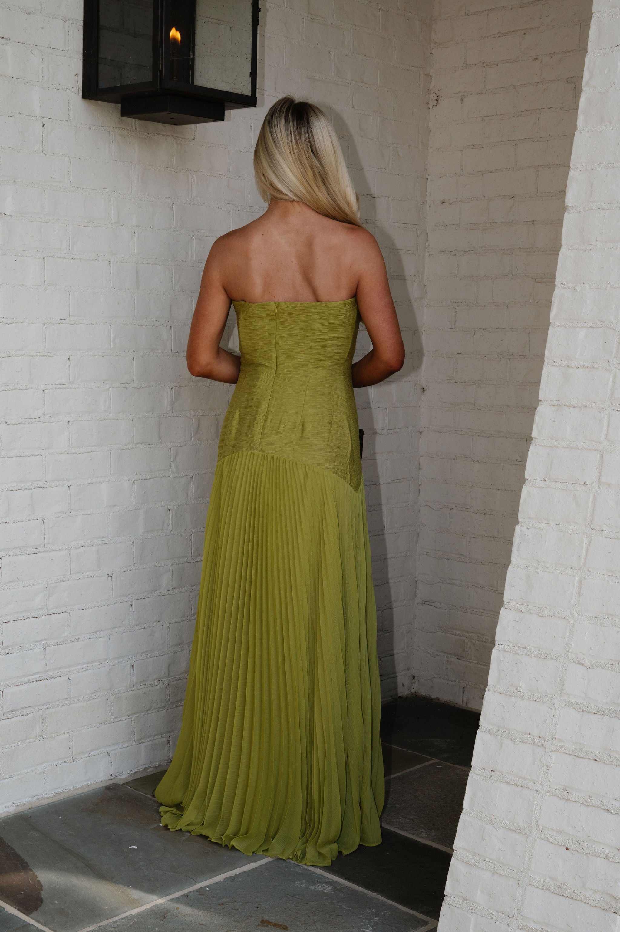 Texture Pleated Maxi Dress-Moss