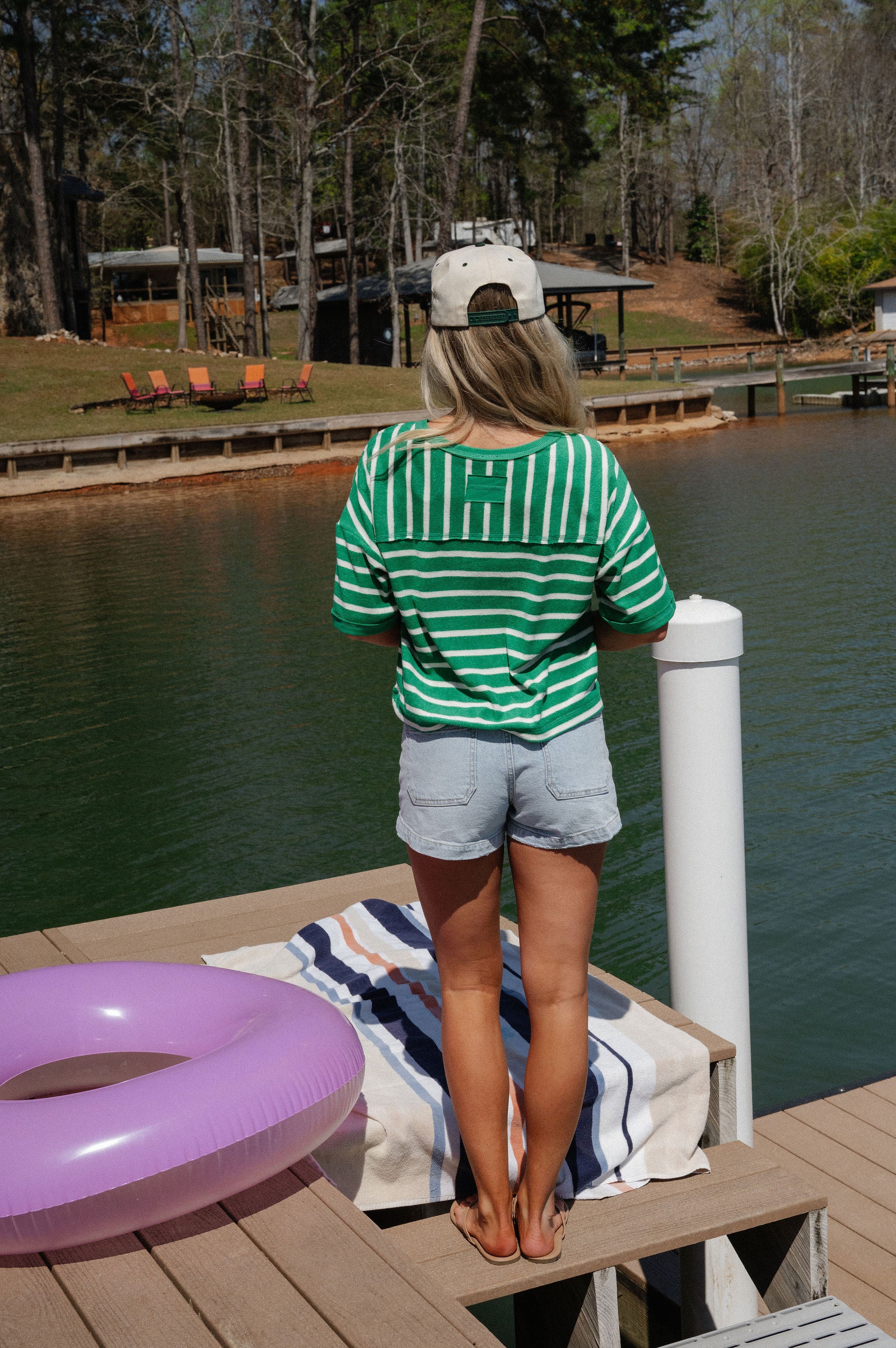 Terry Striped Oversized Top-Green/Oat