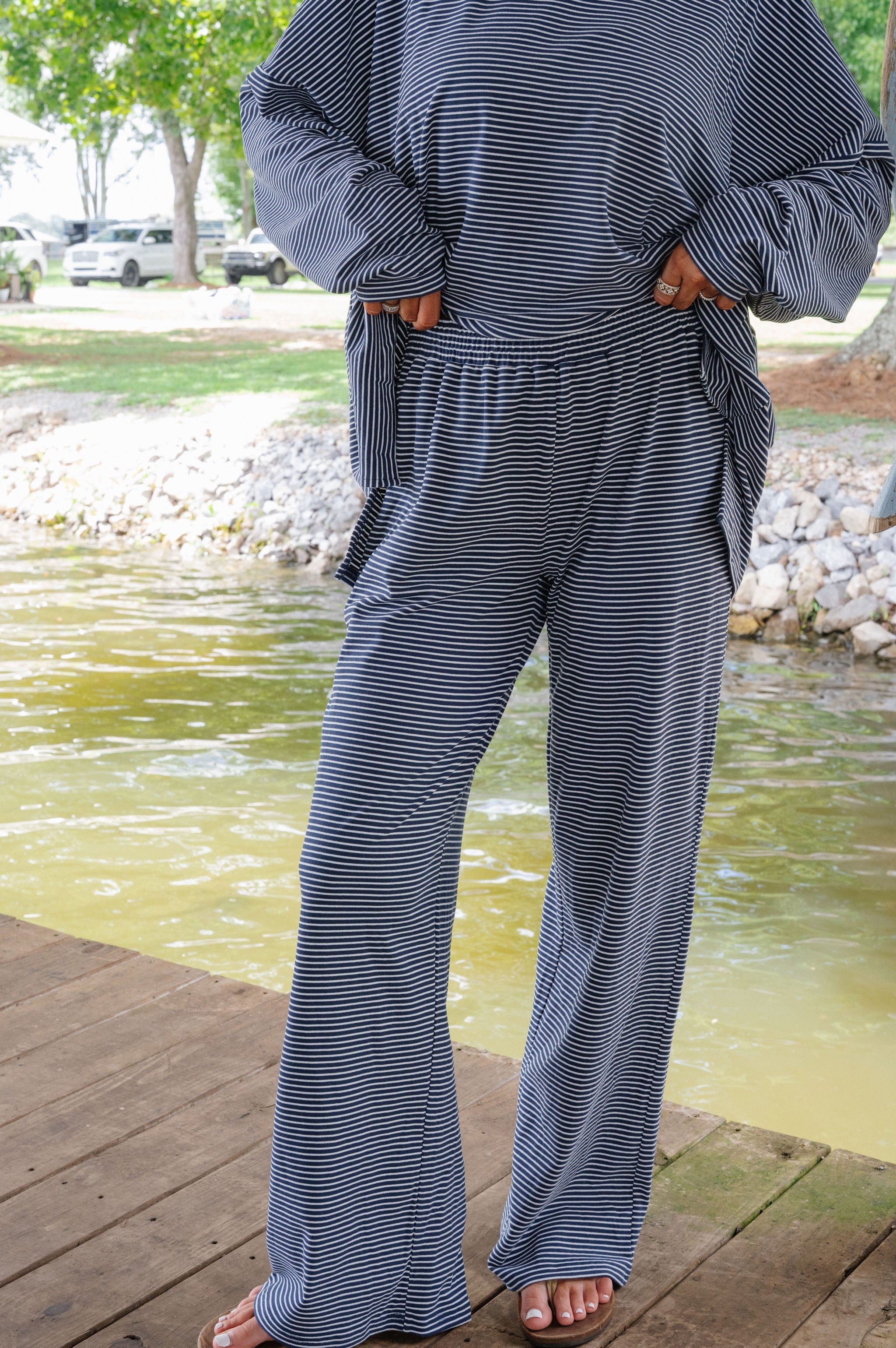 Nelly Striped Pants-Navy