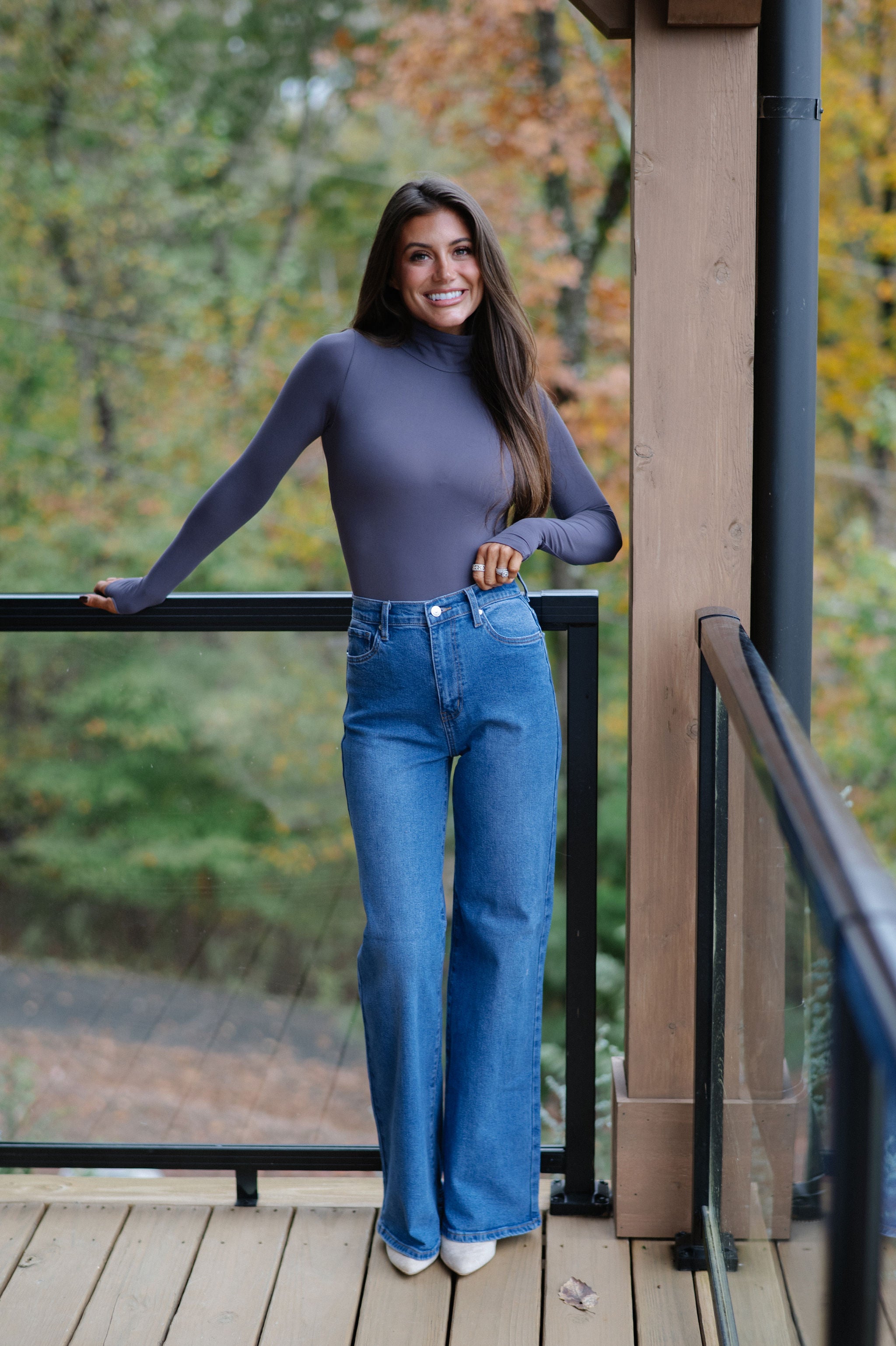 London Mock Neck Bodysuit-Asphalt Grey