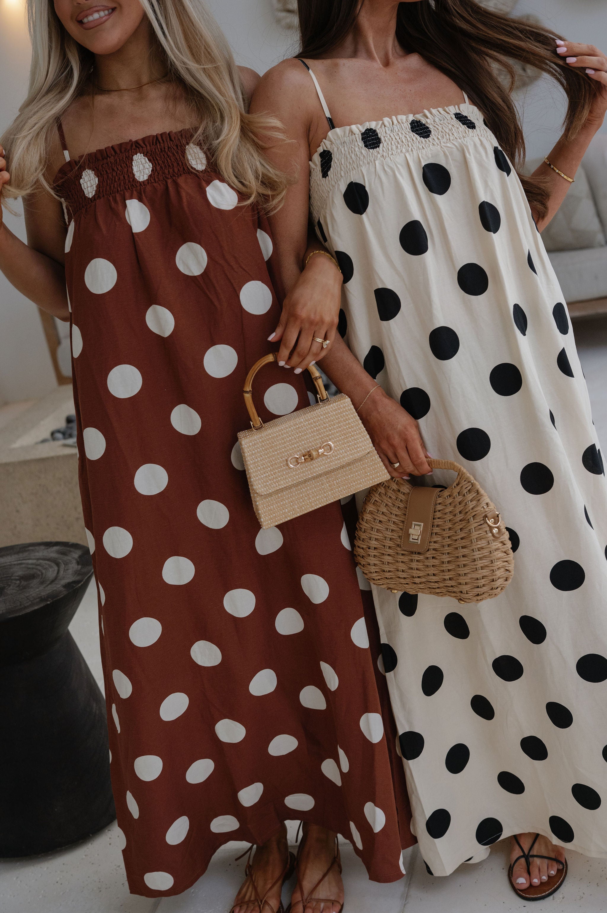 Miley Polka Dot Maxi Dress-Cream