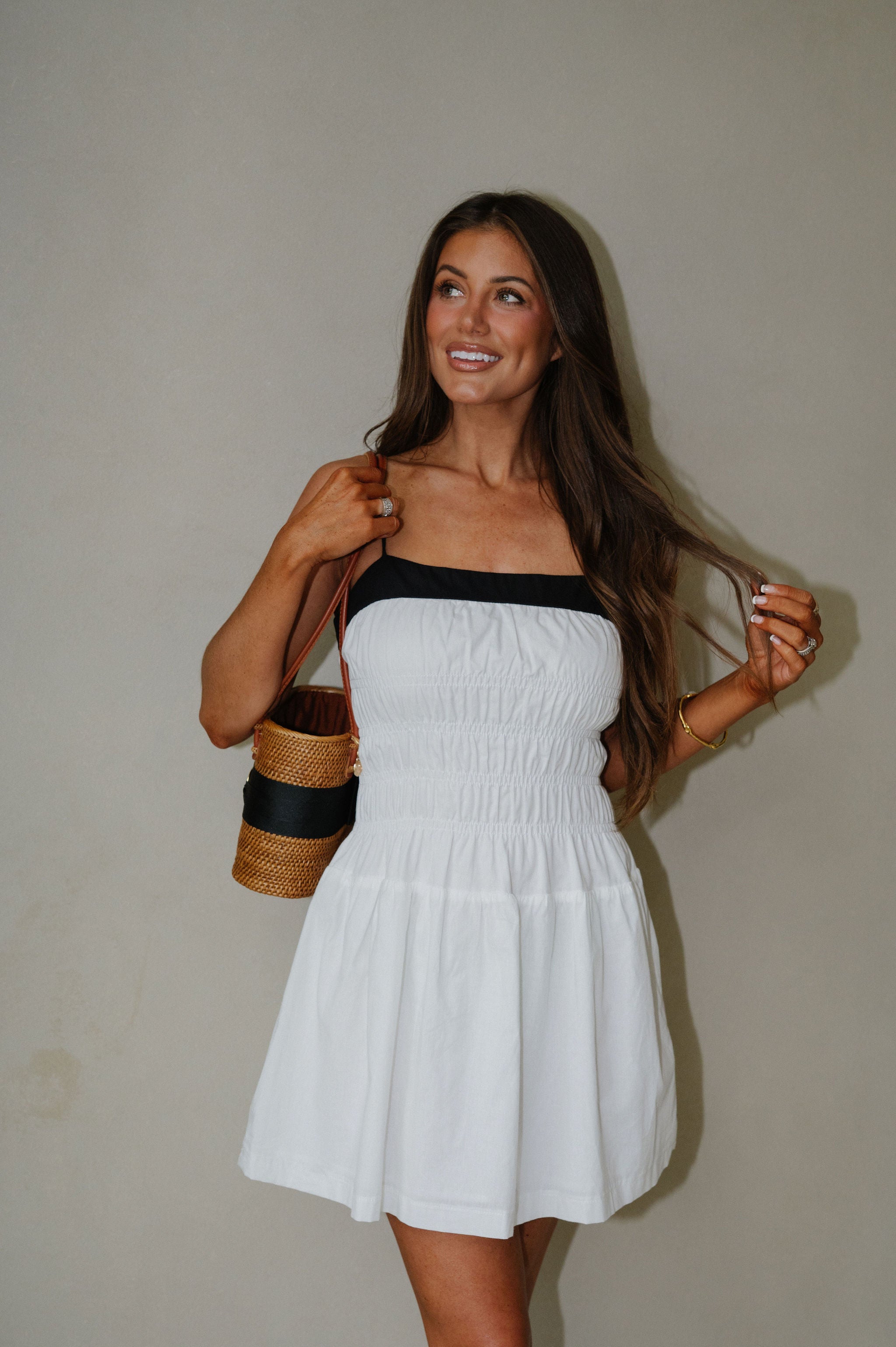 Ella Smocked Mini Dress-Off White