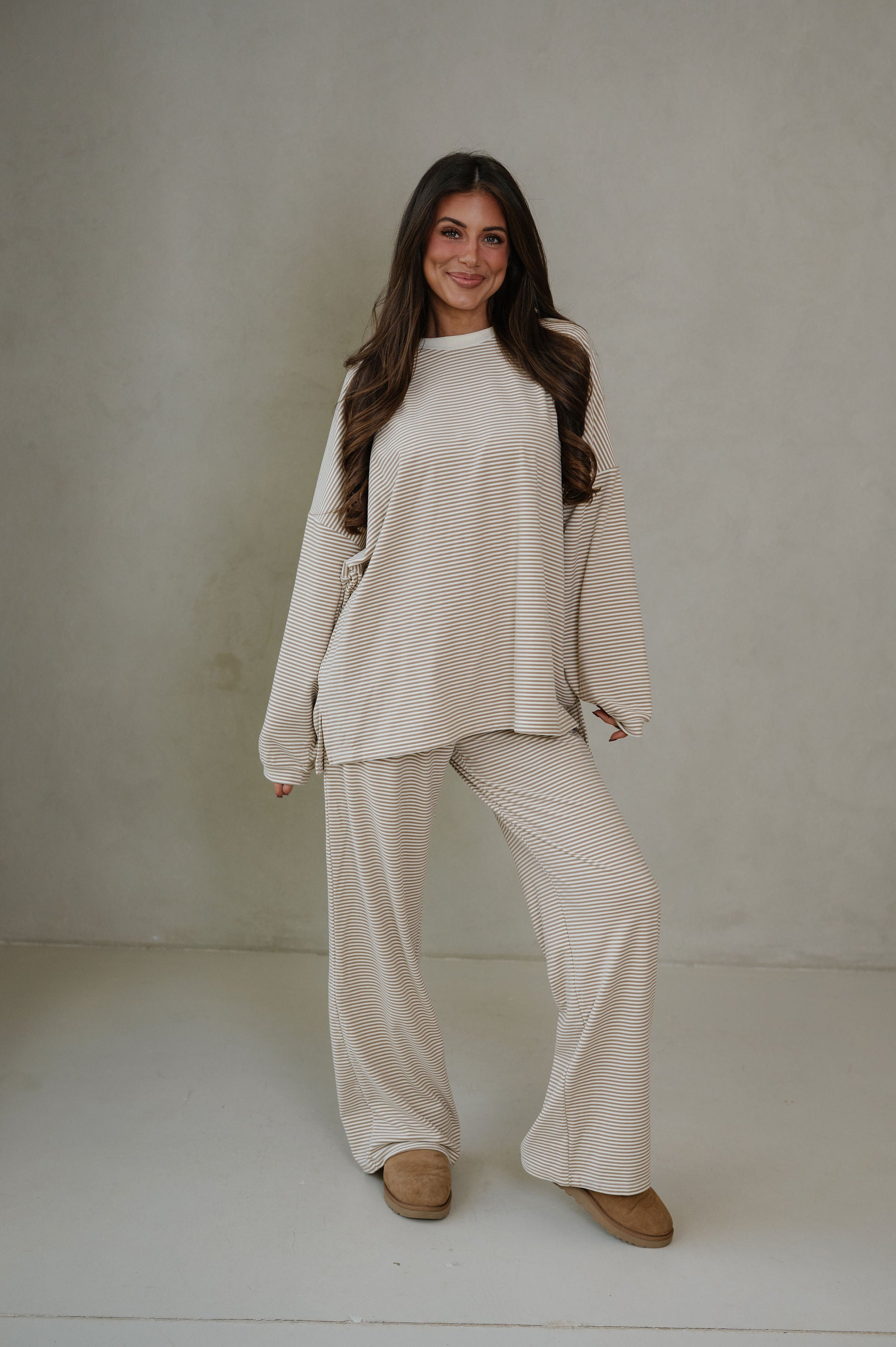 Lincoln Striped Oversized Top-Beige