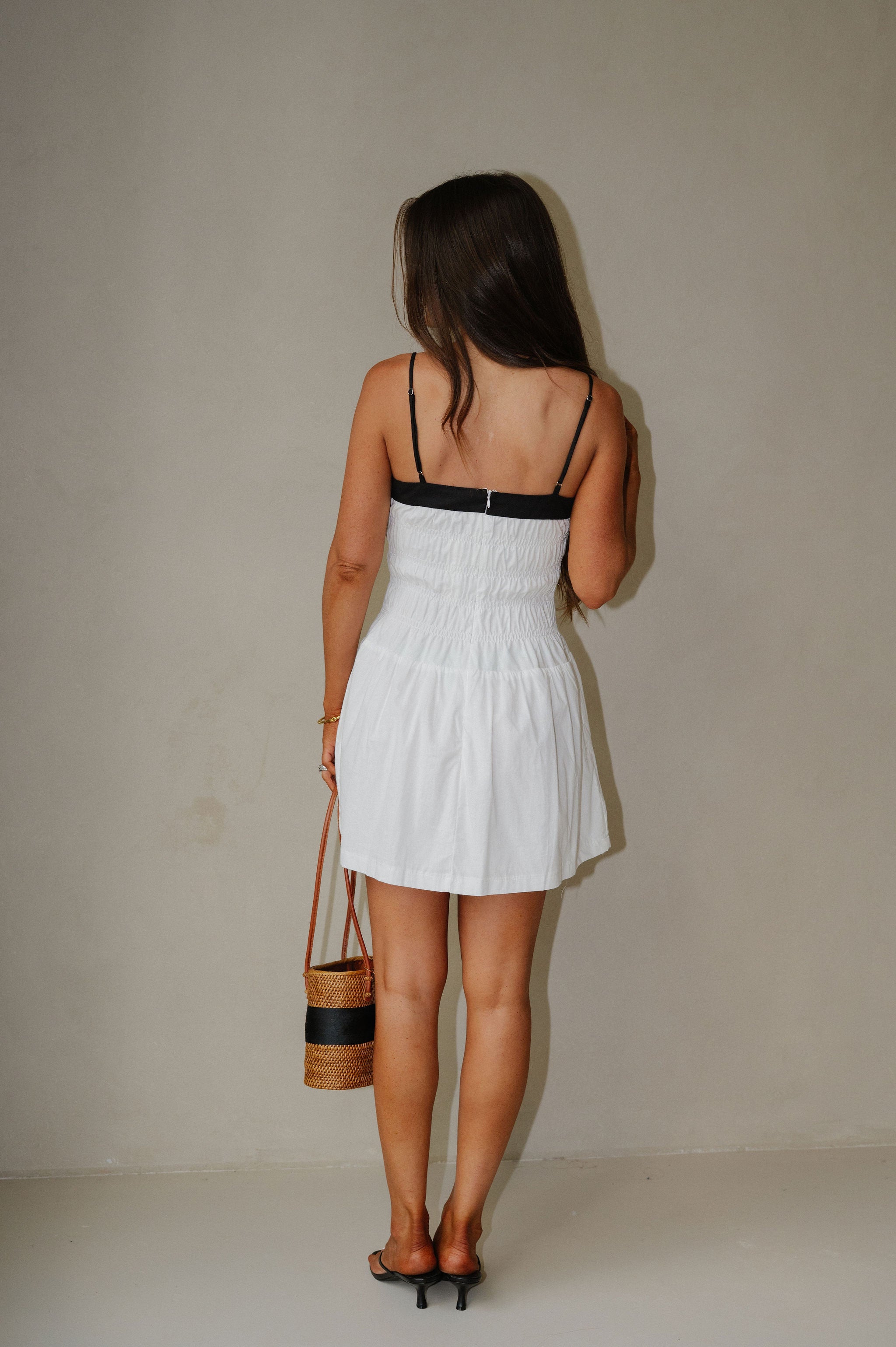 Ella Smocked Mini Dress-Off White