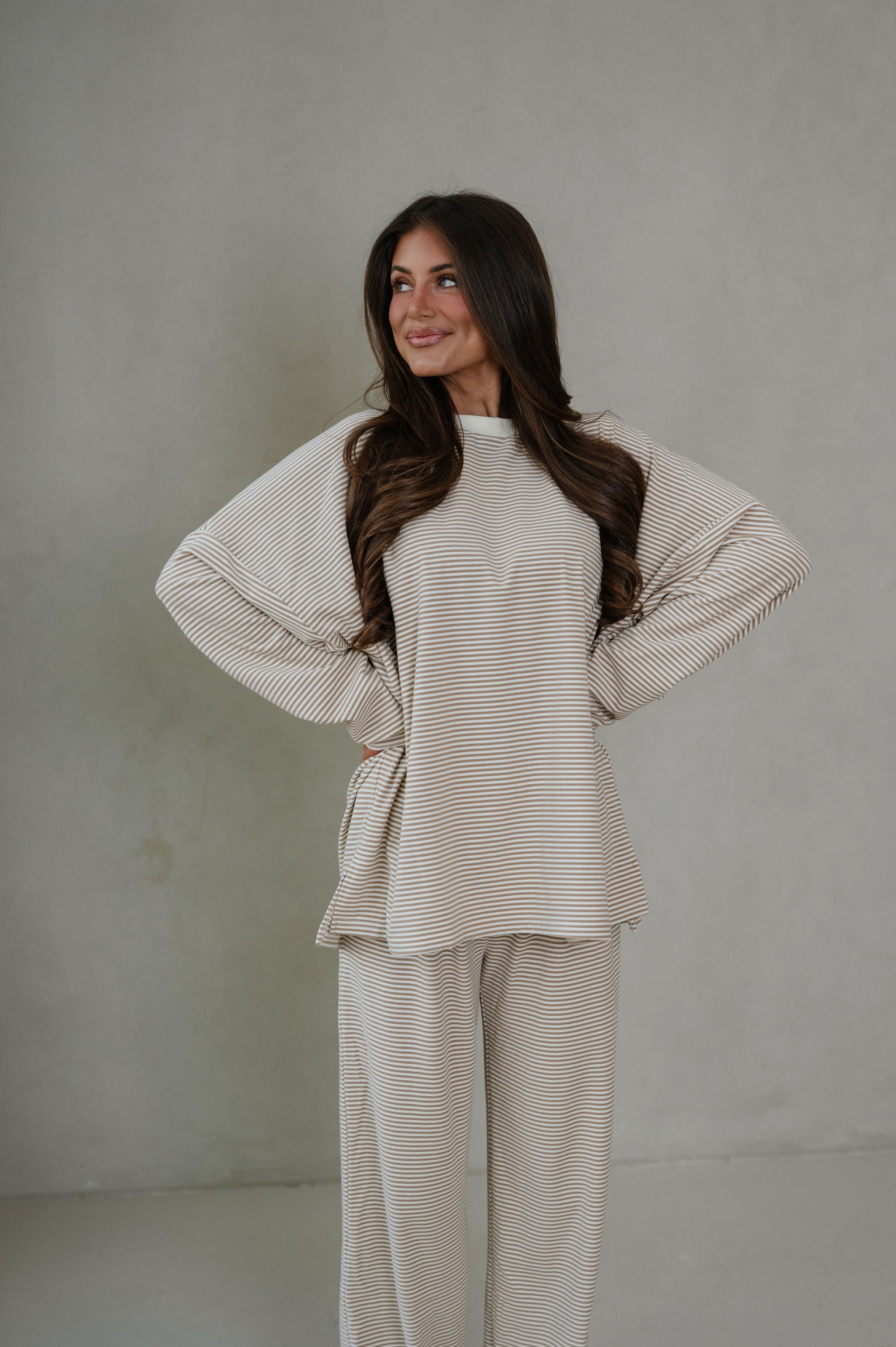 Lincoln Striped Oversized Top-Beige