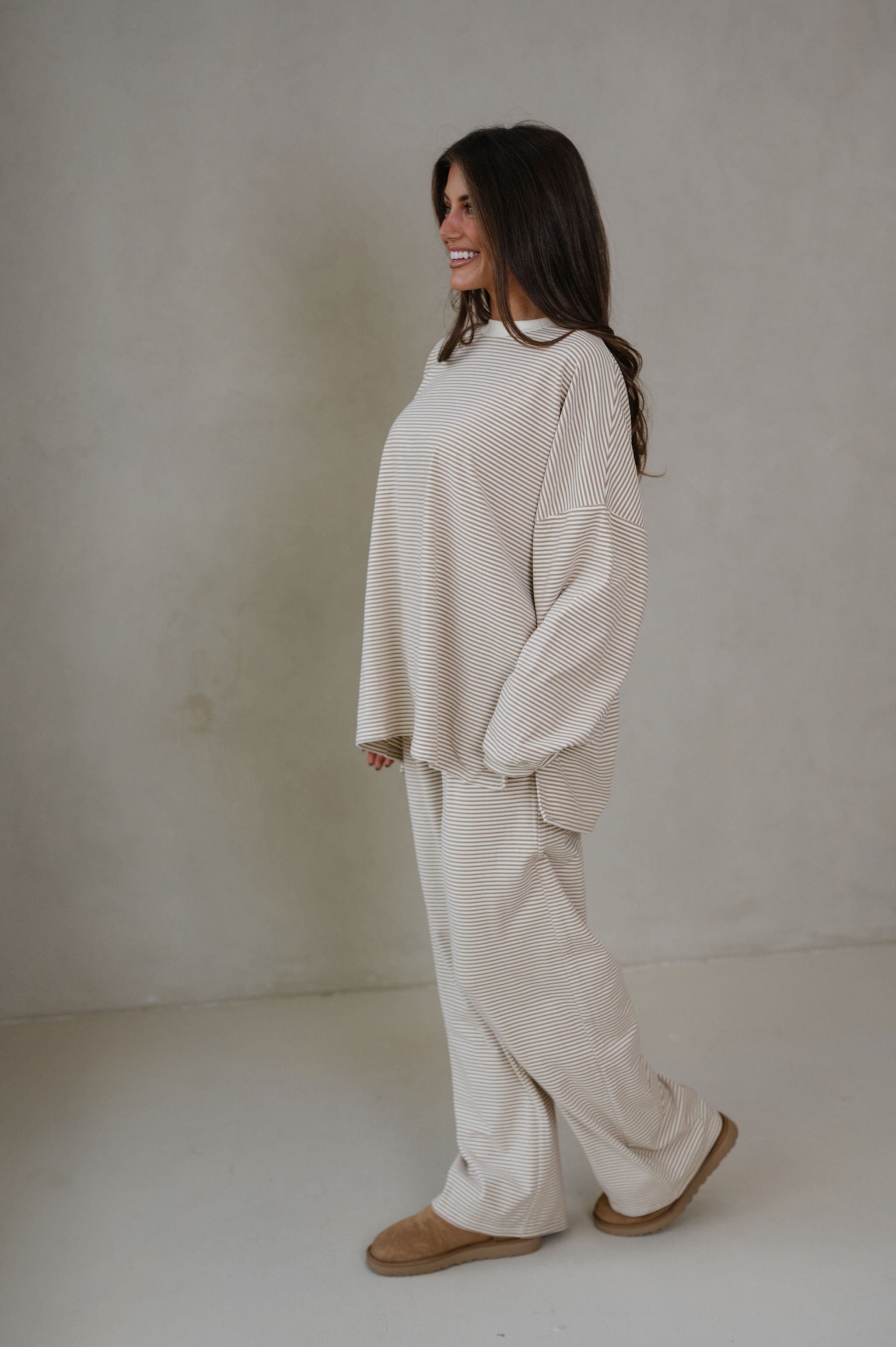 Lincoln Striped Oversized Top-Beige