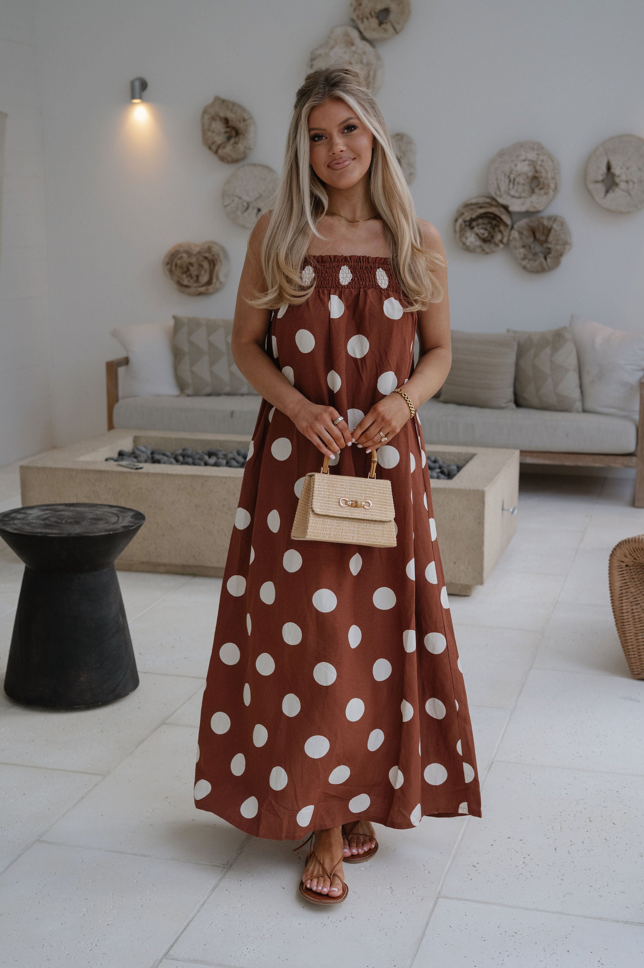 Miley Polka Dot Maxi Dress-Brown