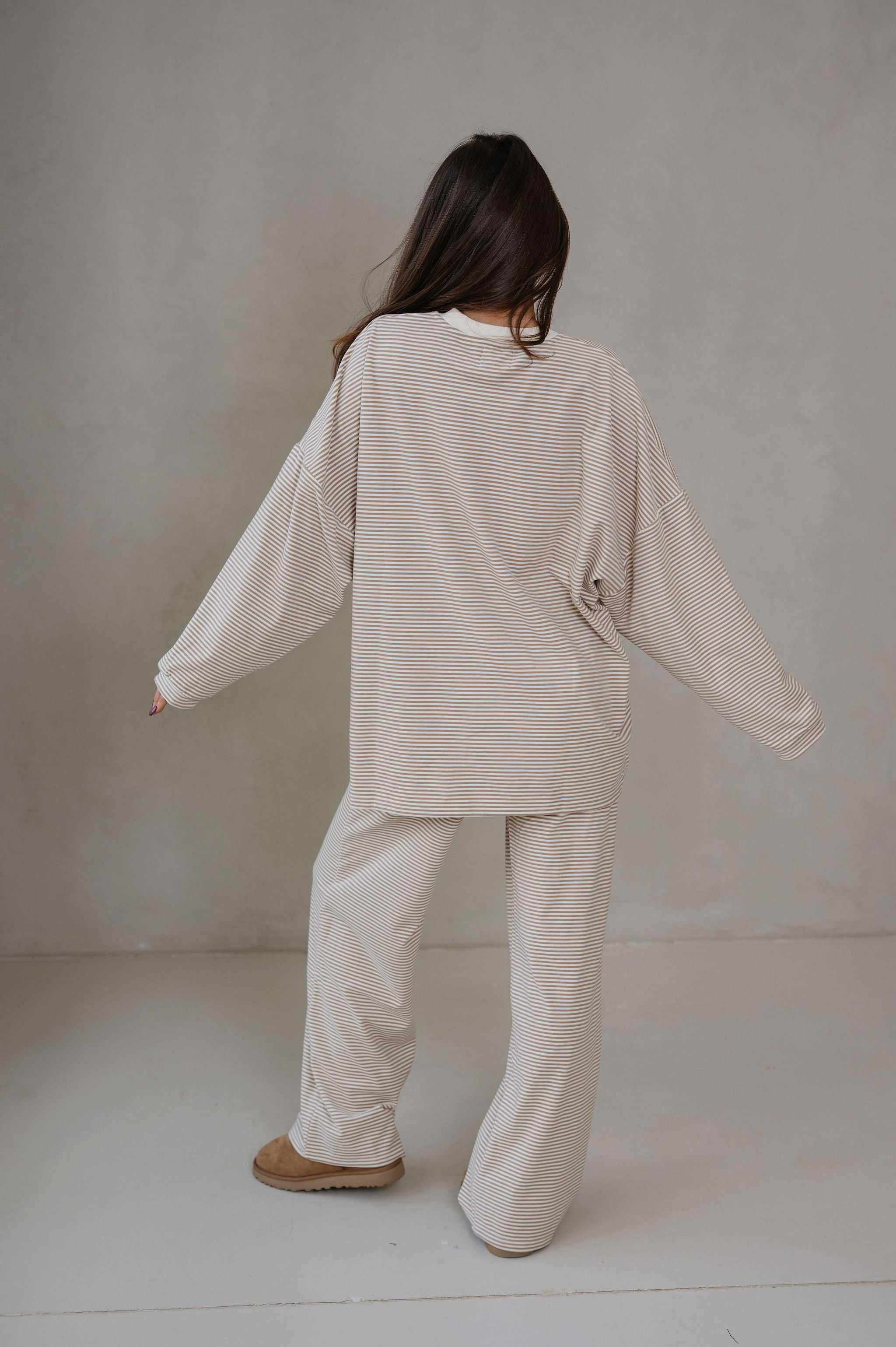 Lincoln Striped Oversized Top-Beige