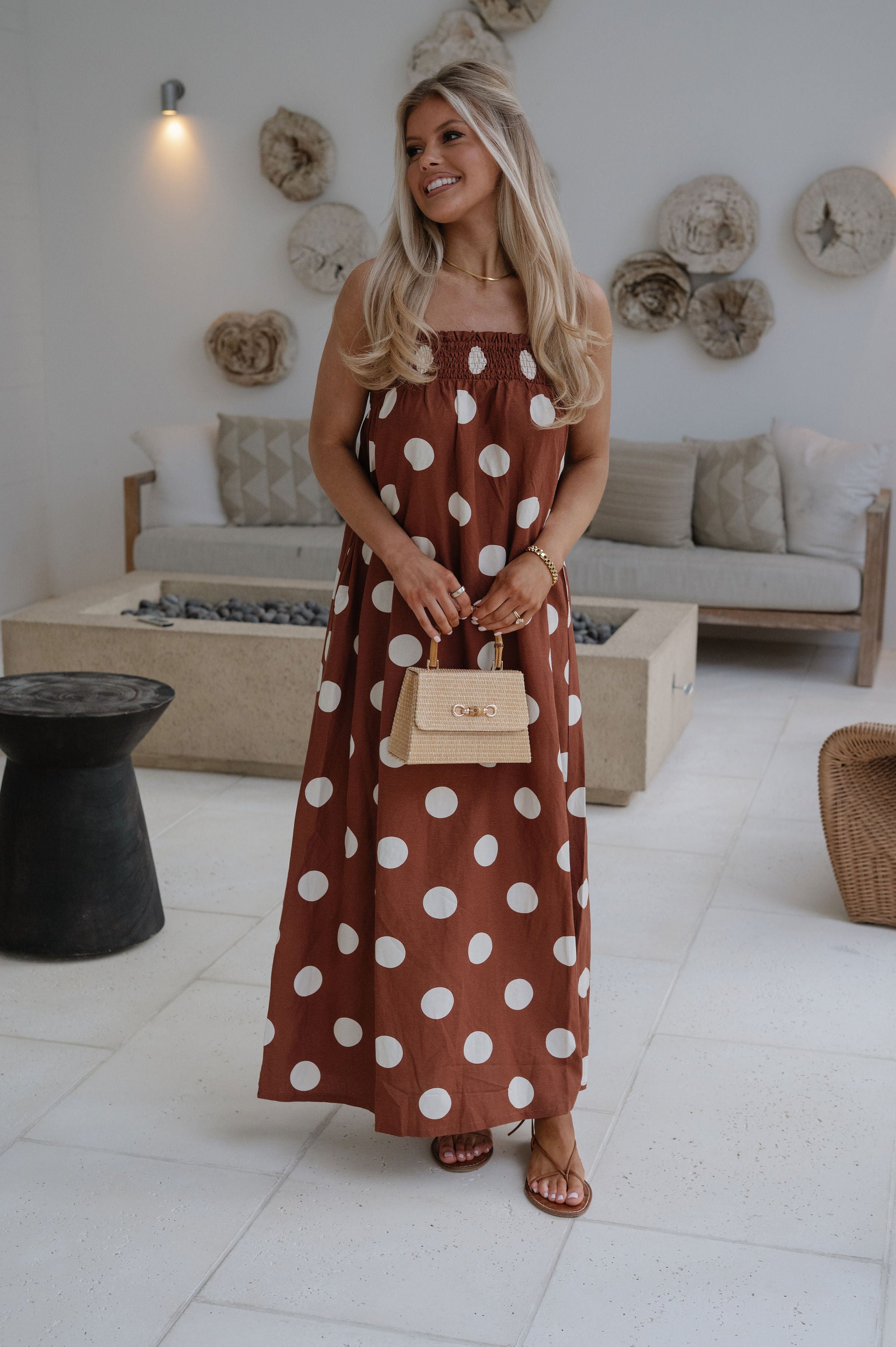 Miley Polka Dot Maxi Dress-Brown