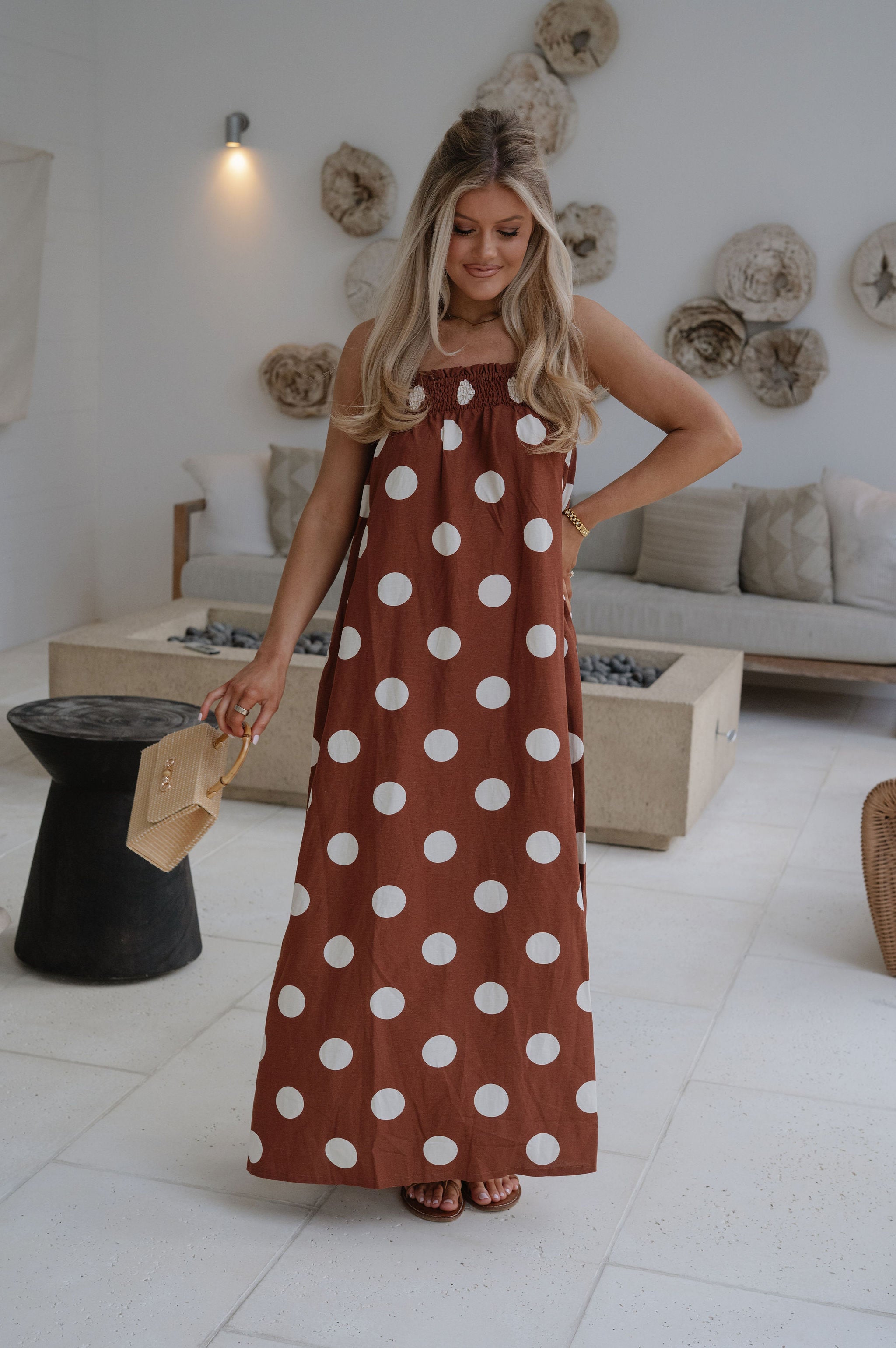 Miley Polka Dot Maxi Dress-Brown