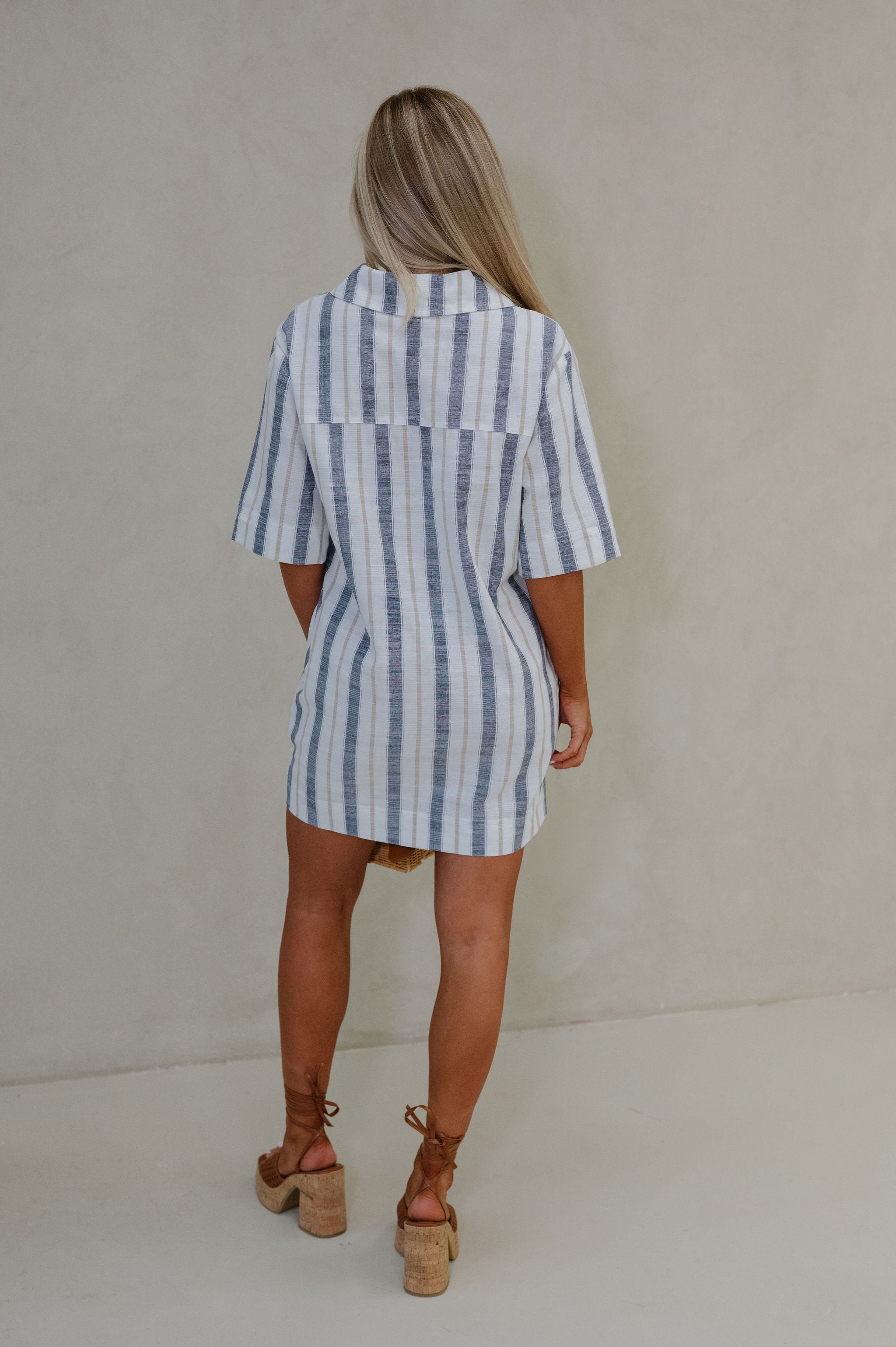 Caitlin Striped Dress-Navy/Khaki