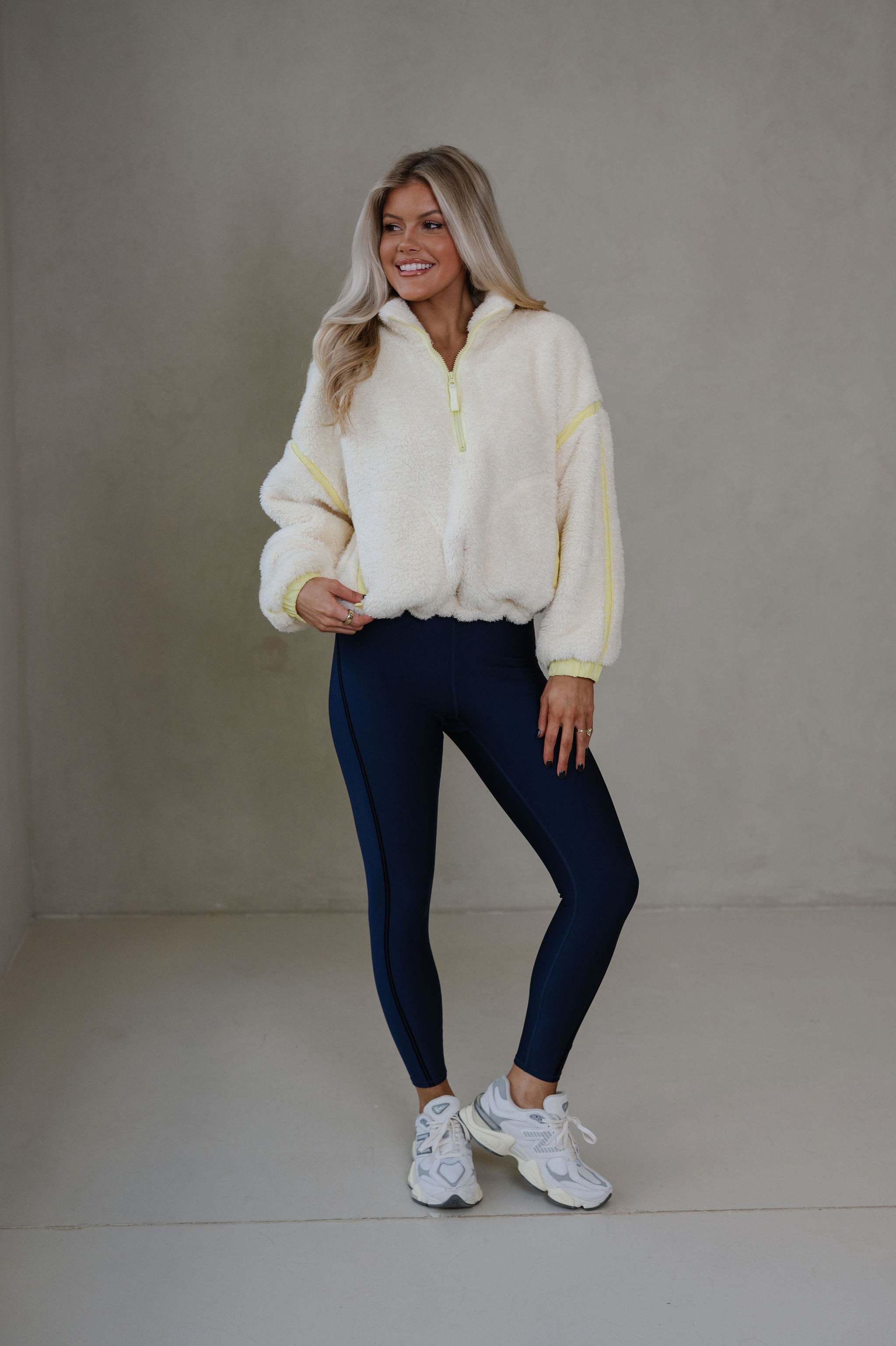 Hailey Sherpa Pullover-Ivory/Yellow