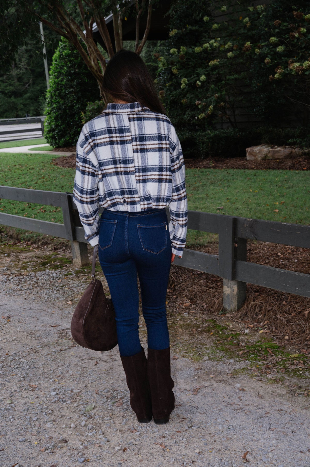 Darcy Flannel Pleated Cropped Jacket-Navy