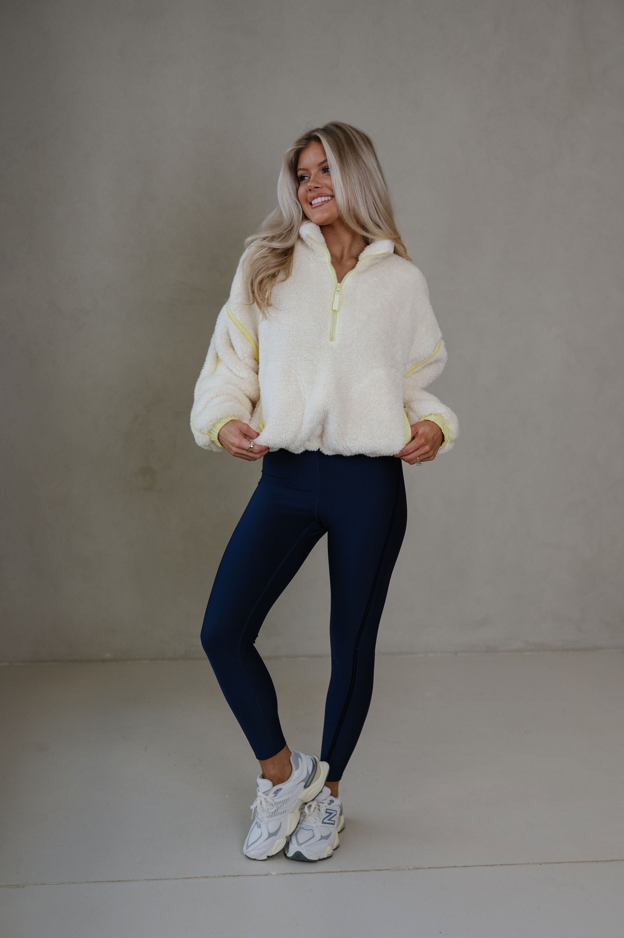 Hailey Sherpa Pullover-Ivory/Yellow