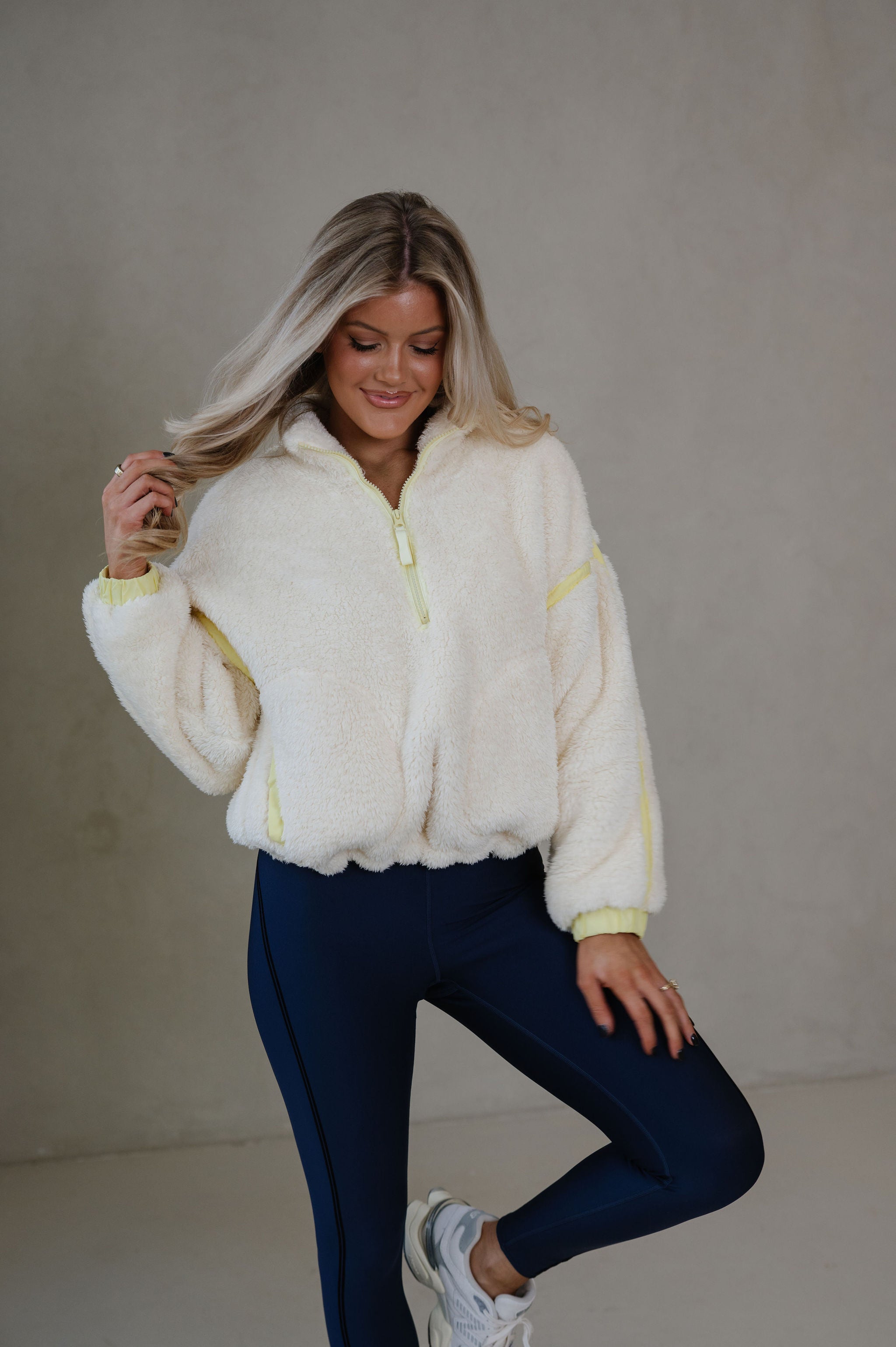 Hailey Sherpa Pullover-Ivory/Yellow