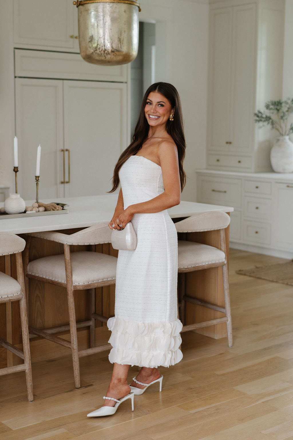 Aubrey Strapless Midi Dress-Off White