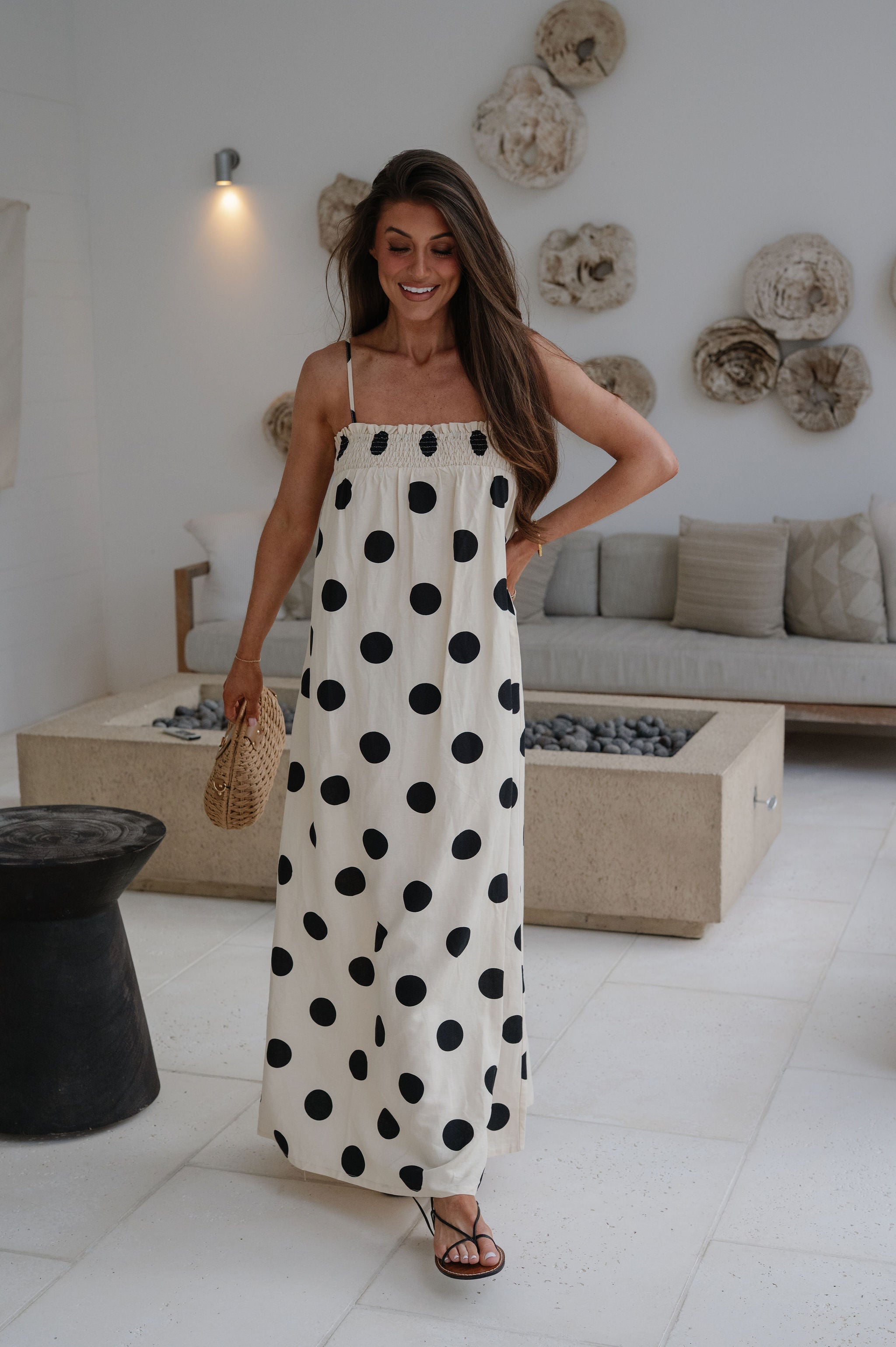Miley Polka Dot Maxi Dress-Cream