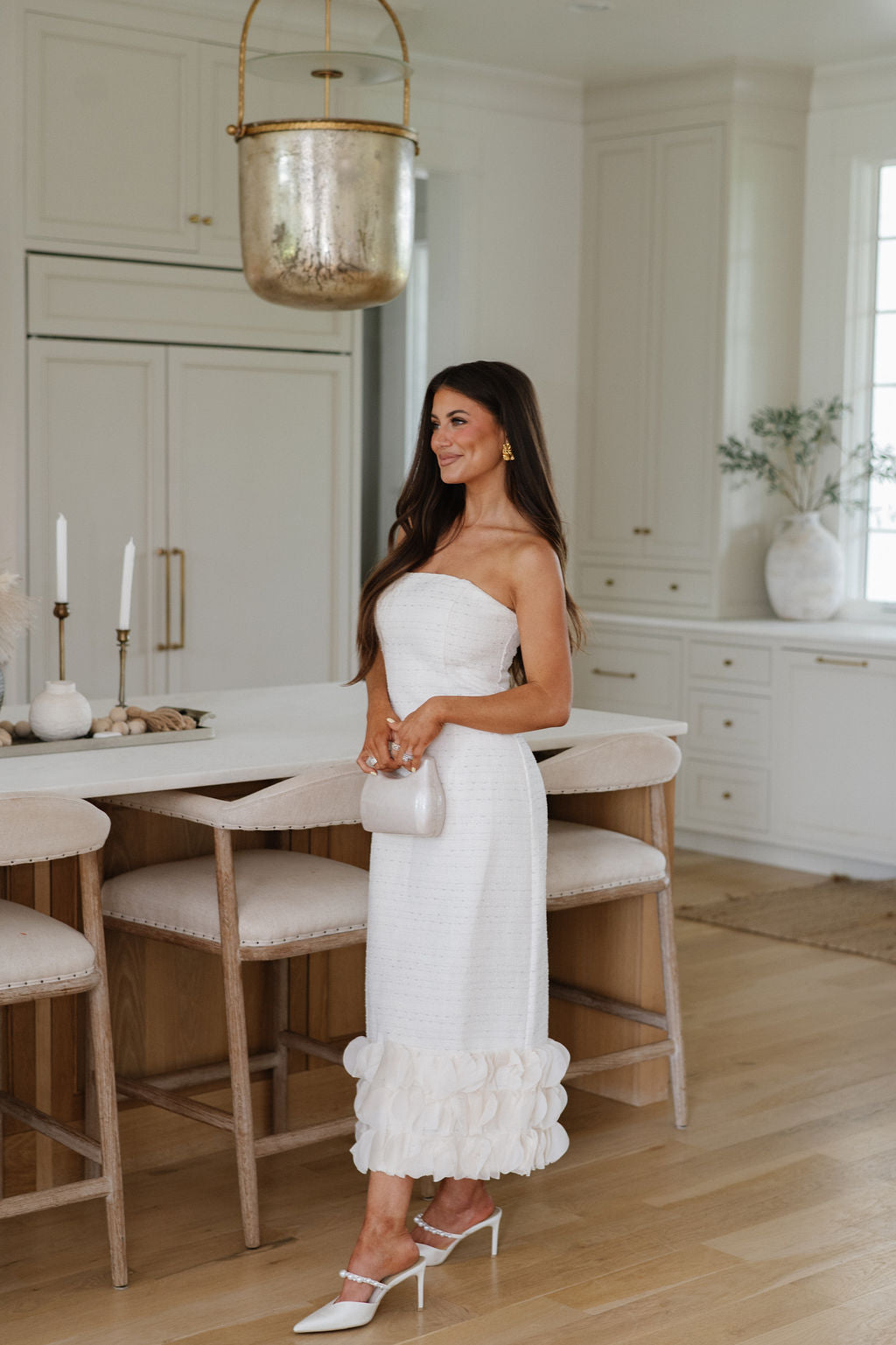 Aubrey Strapless Midi Dress-Off White