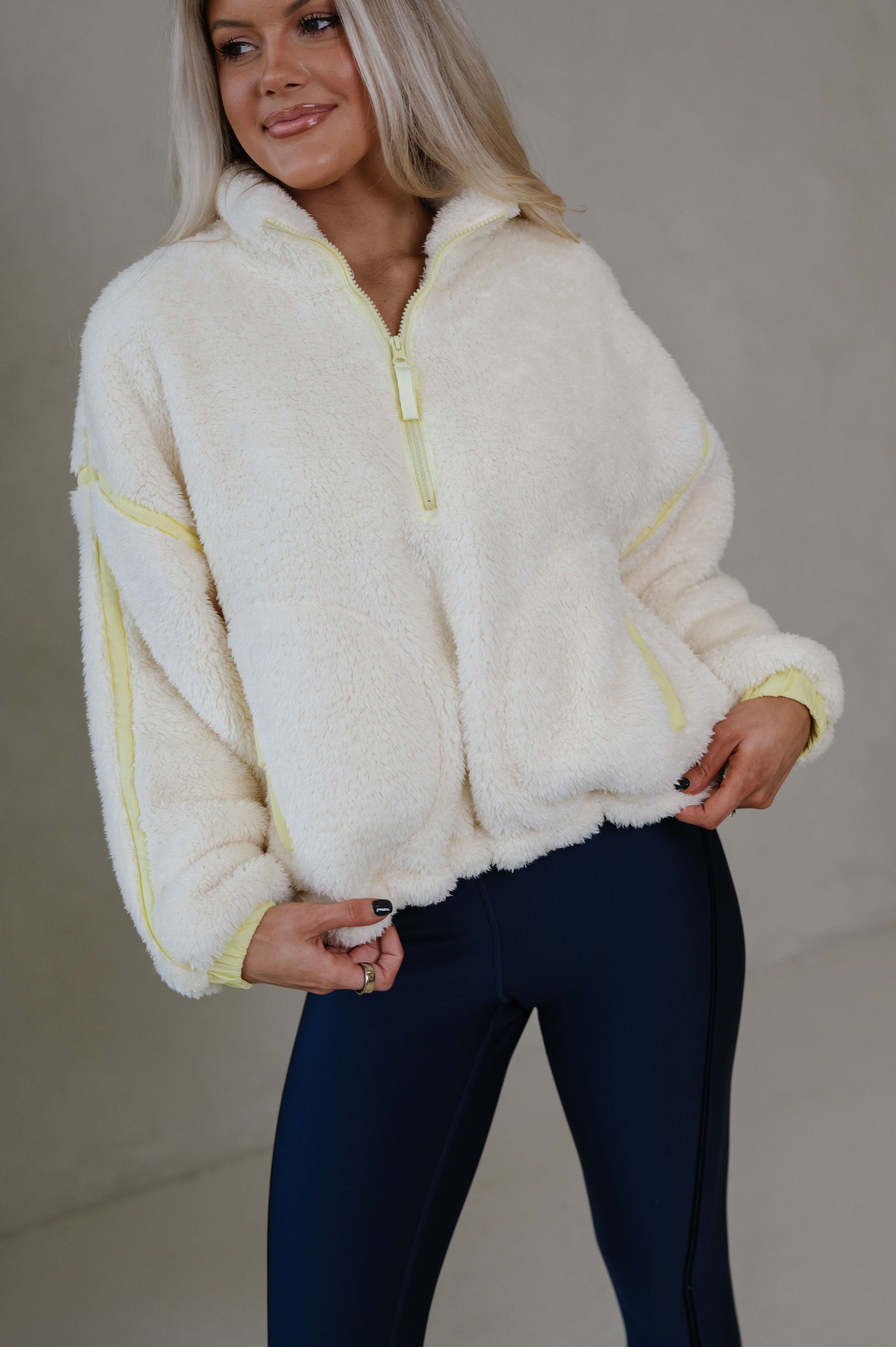 Hailey Sherpa Pullover-Ivory/Yellow