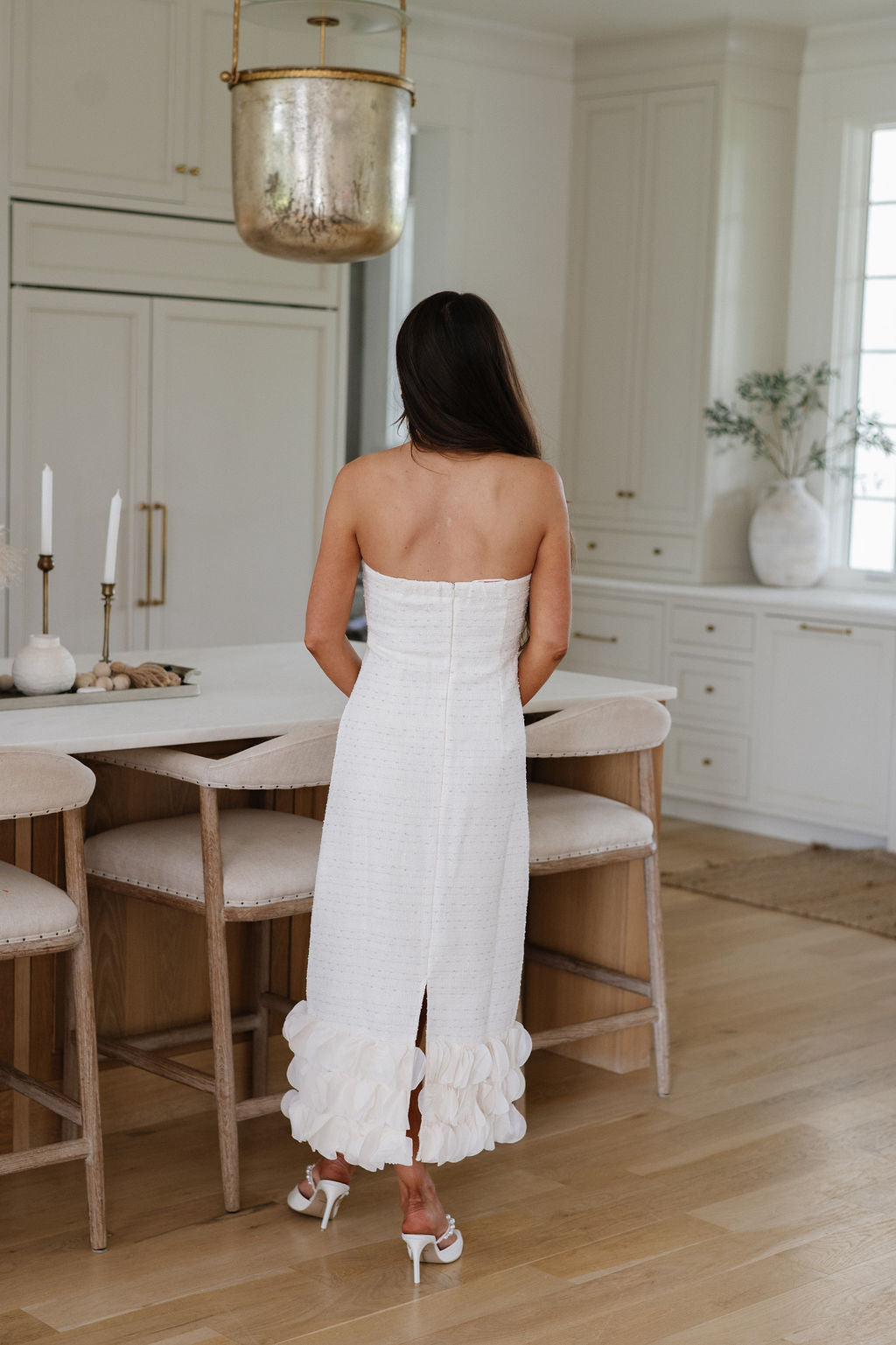 Aubrey Strapless Midi Dress-Off White