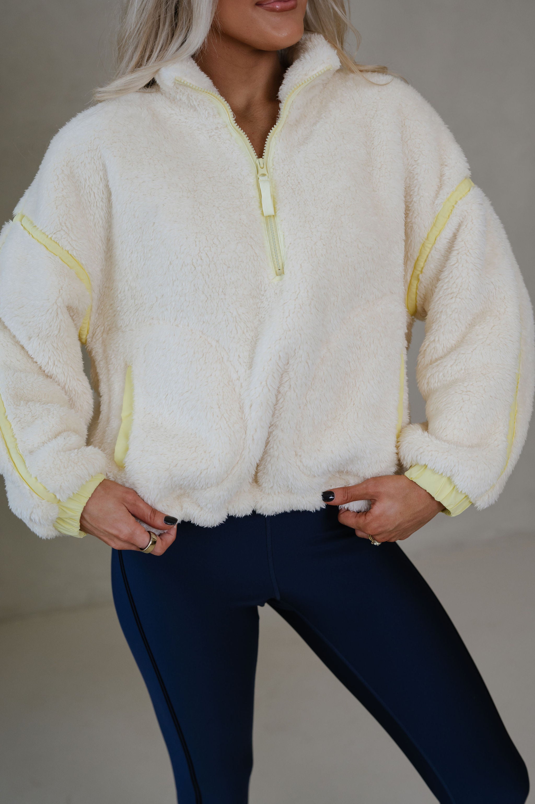Hailey Sherpa Pullover-Ivory/Yellow