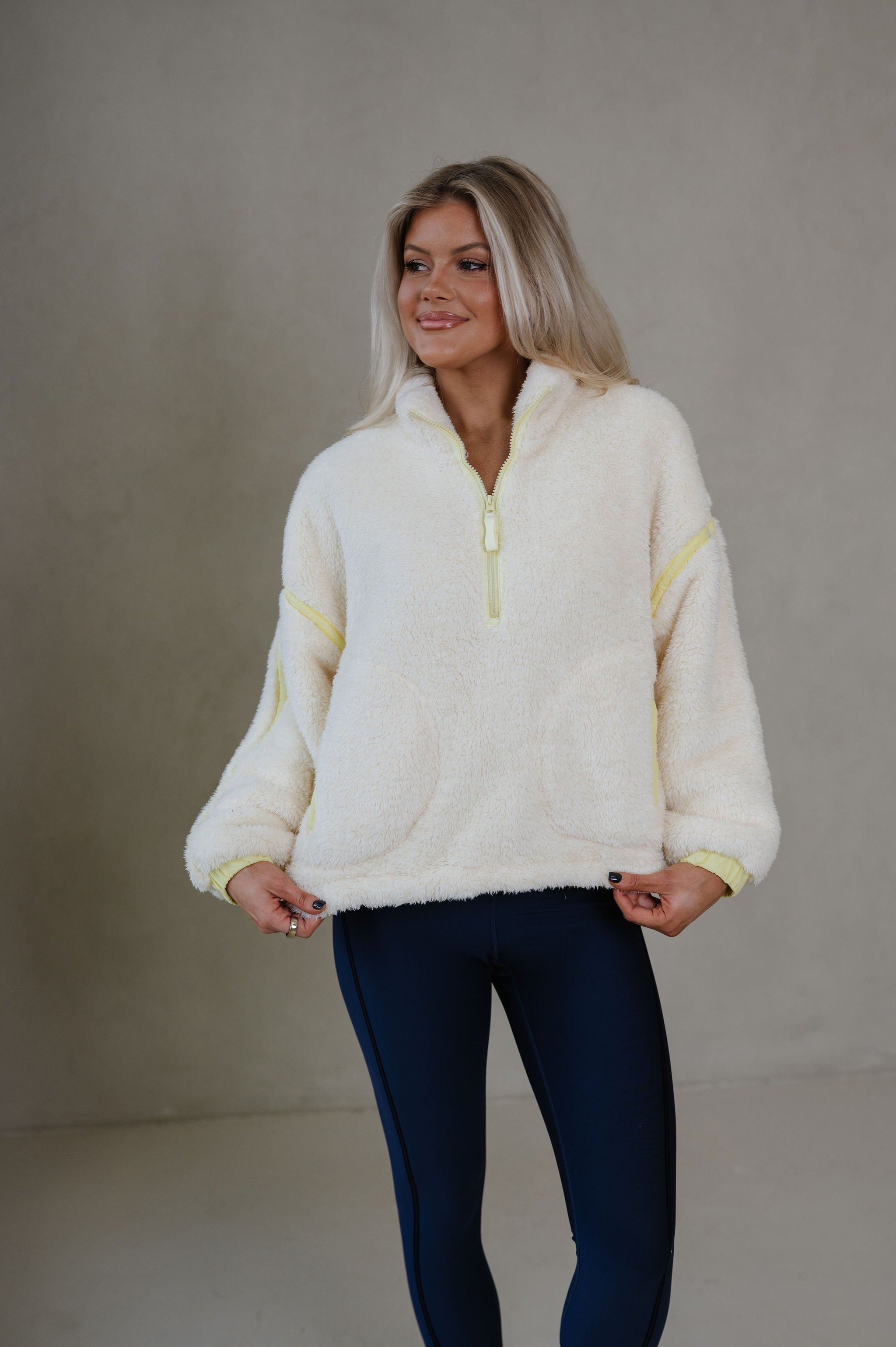 Hailey Sherpa Pullover-Ivory/Yellow