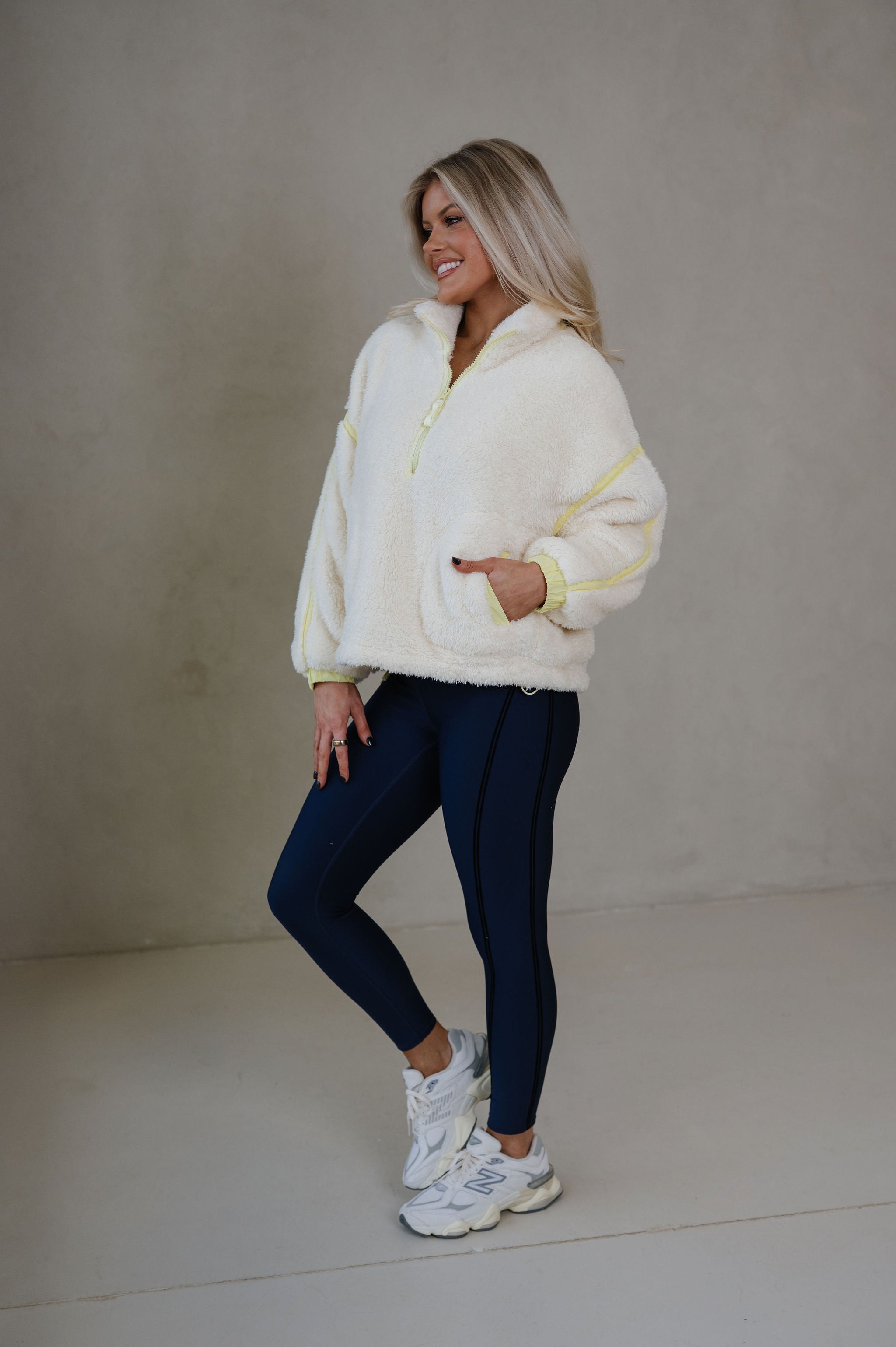 Hailey Sherpa Pullover-Ivory/Yellow