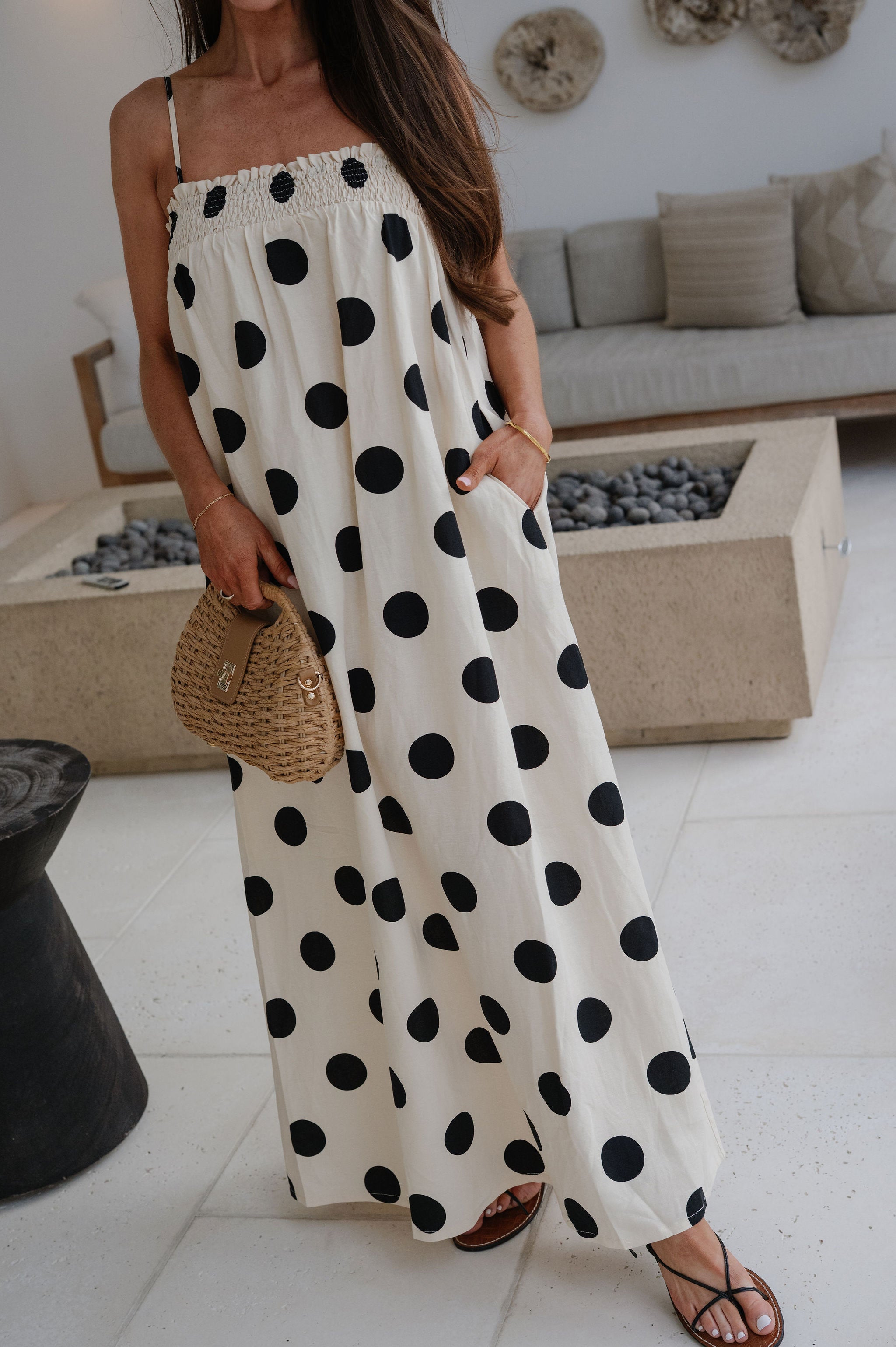 Miley Polka Dot Maxi Dress-Cream