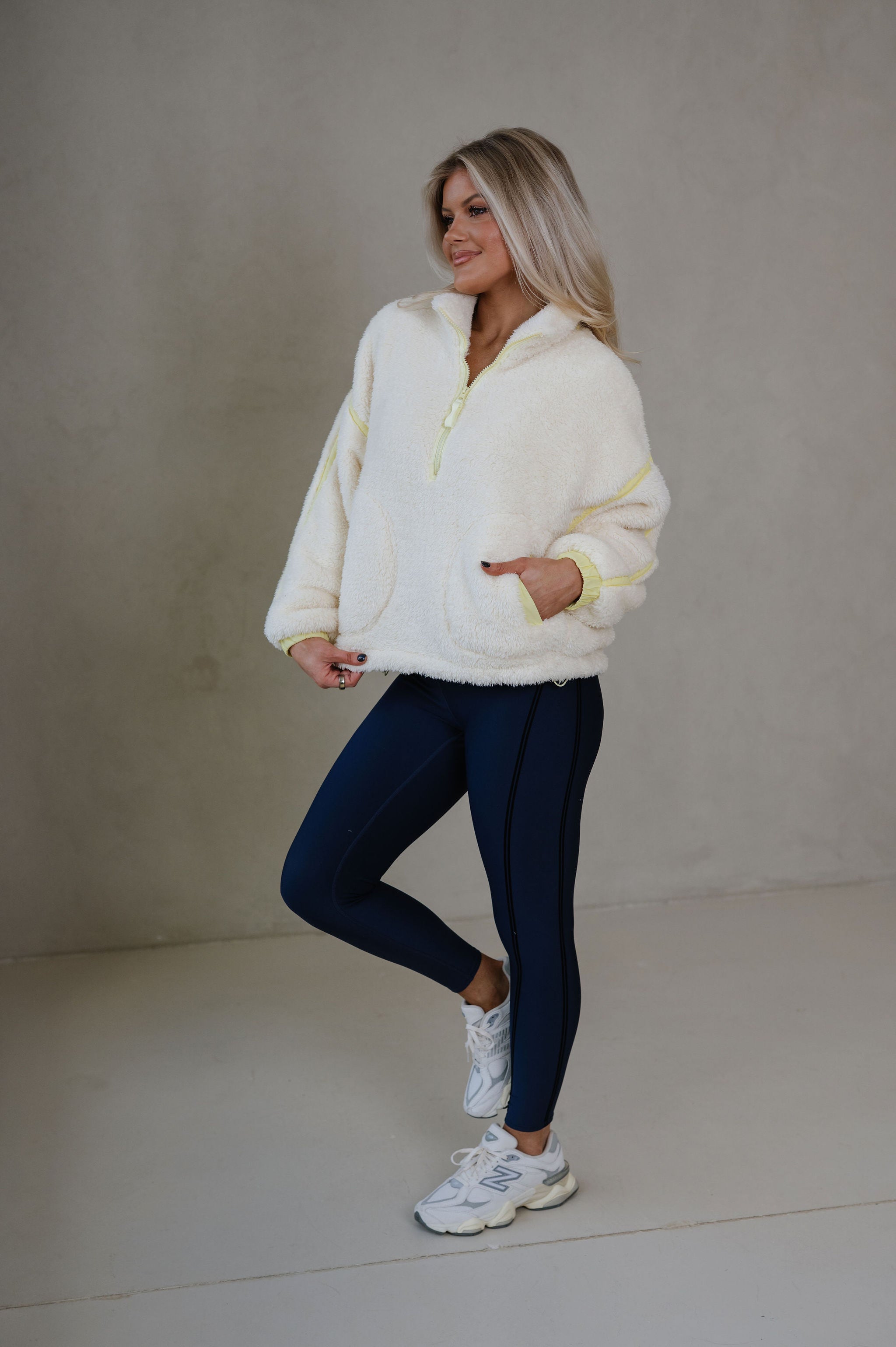 Hailey Sherpa Pullover-Ivory/Yellow