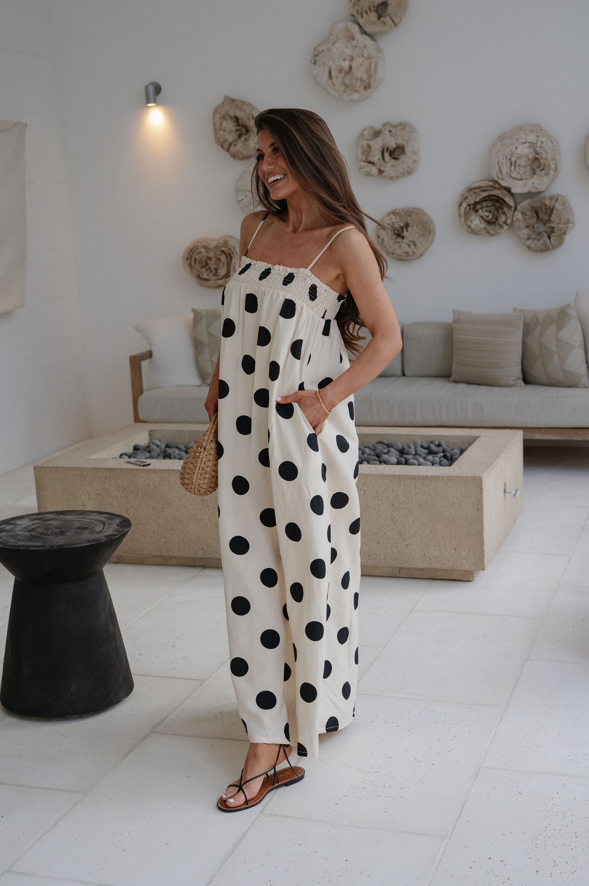 Miley Polka Dot Maxi Dress-Cream