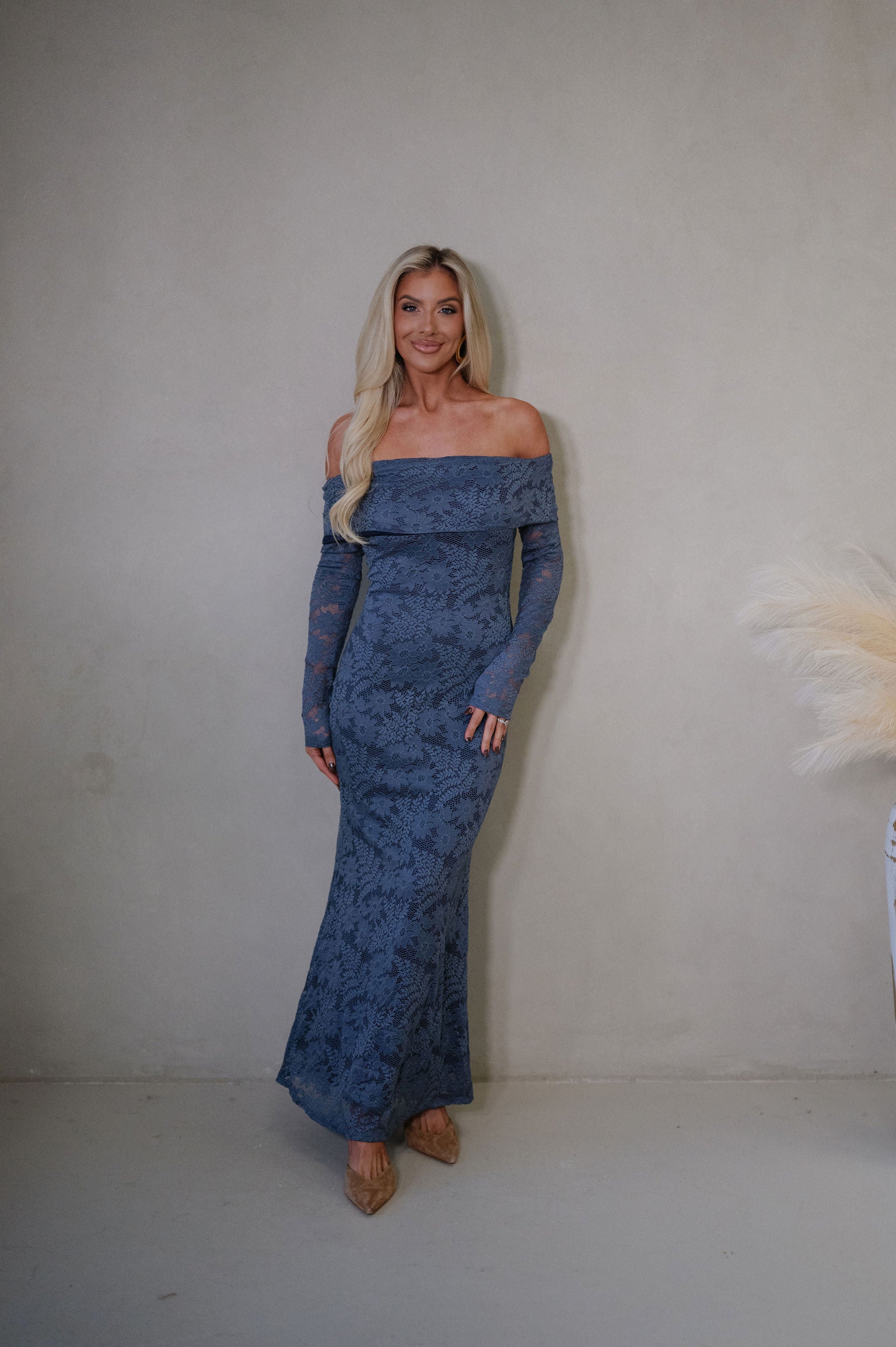 Bridges Fold Over Maxi Dress-Indigo