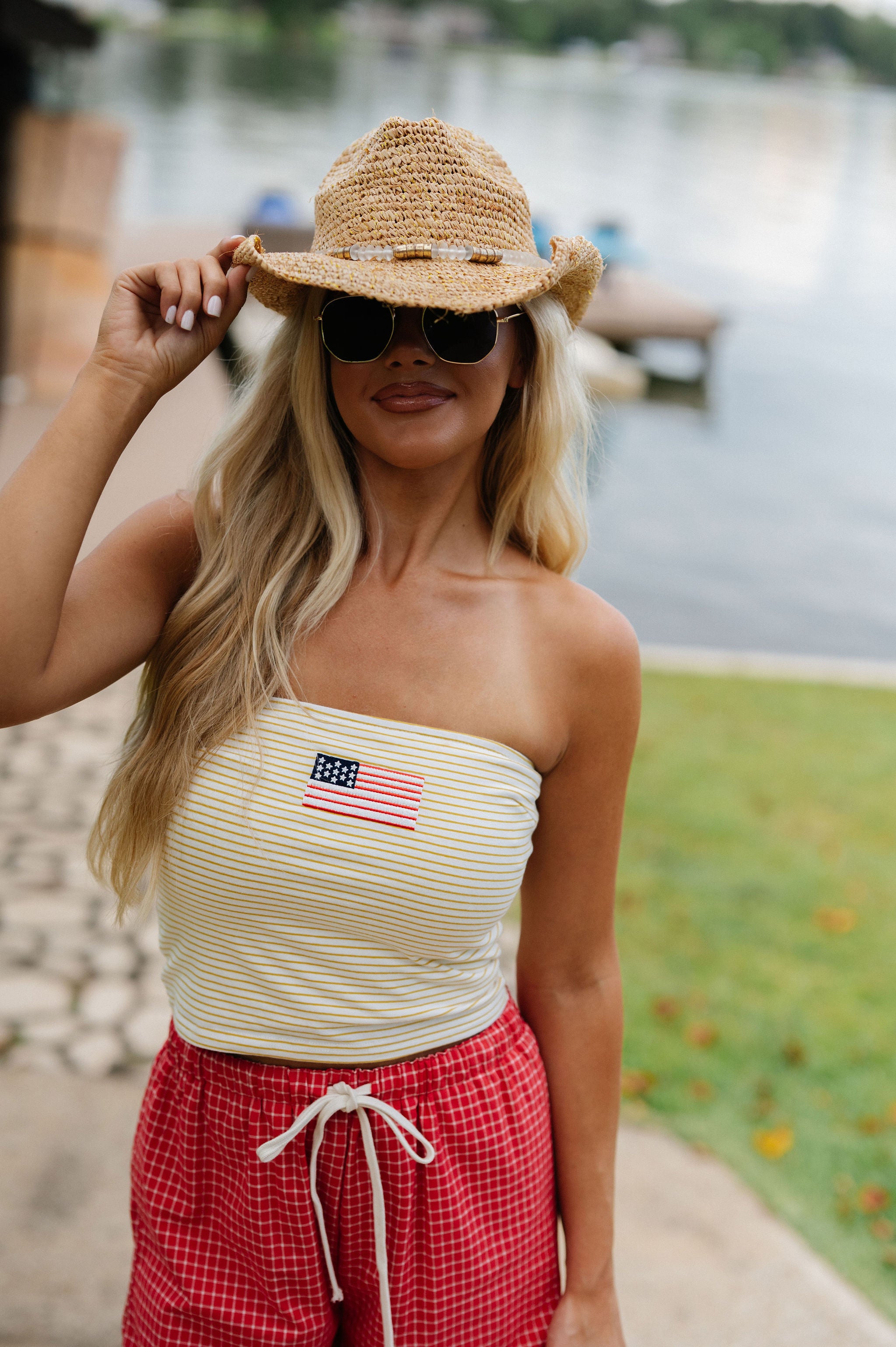 Stars And Stripes Tube Top-Yellow/Ivory