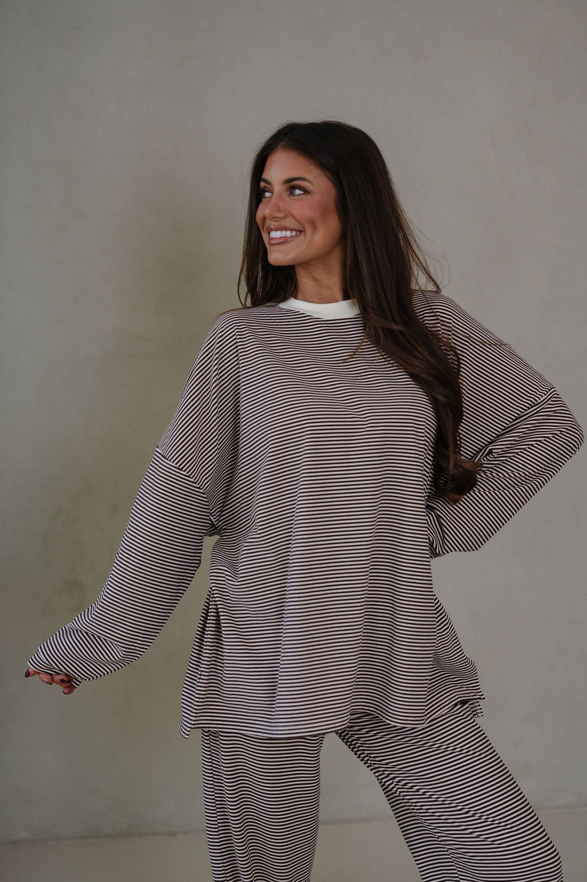 Lincoln Striped Oversized Top-Brown