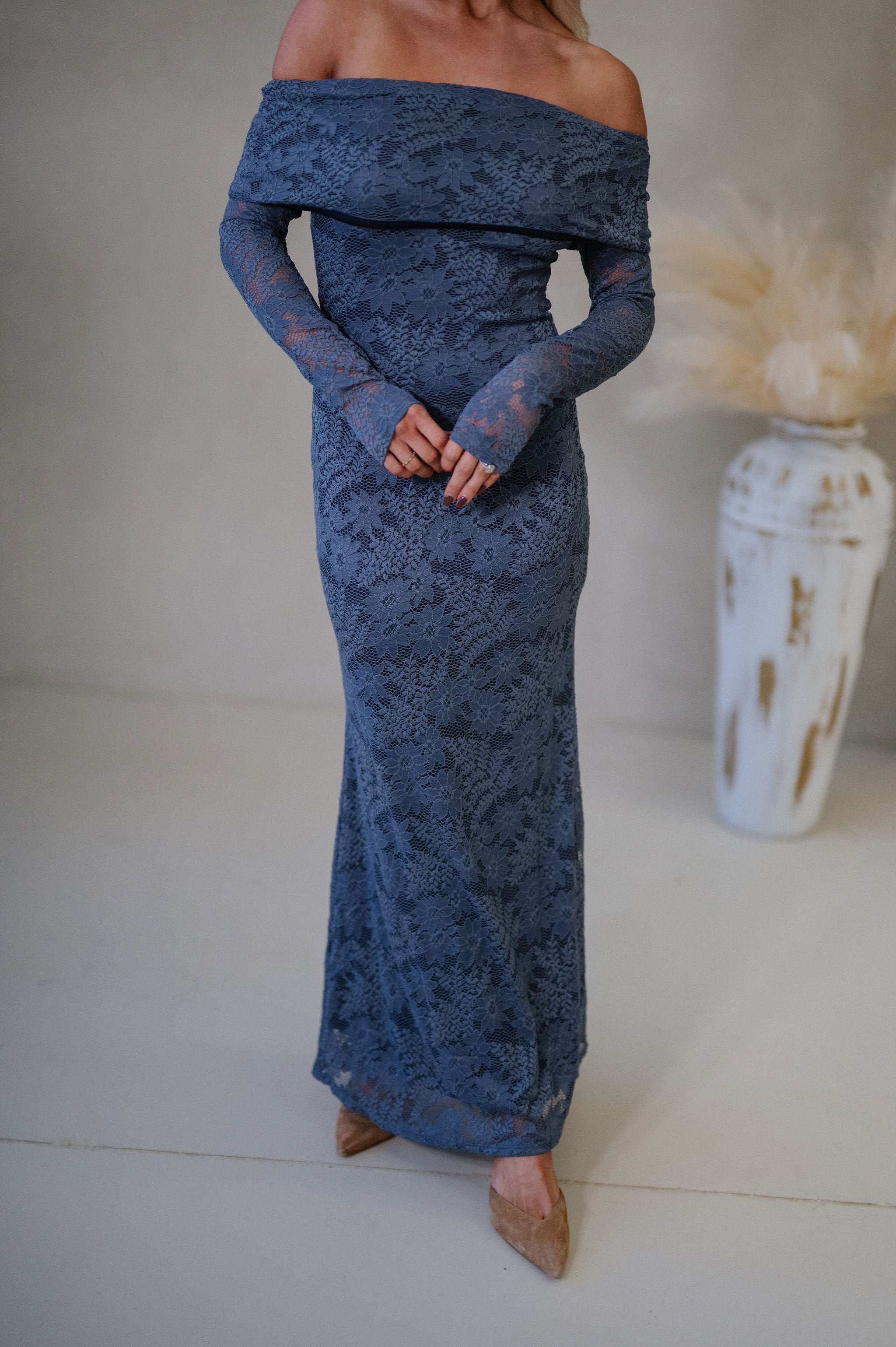 Bridges Fold Over Maxi Dress-Indigo