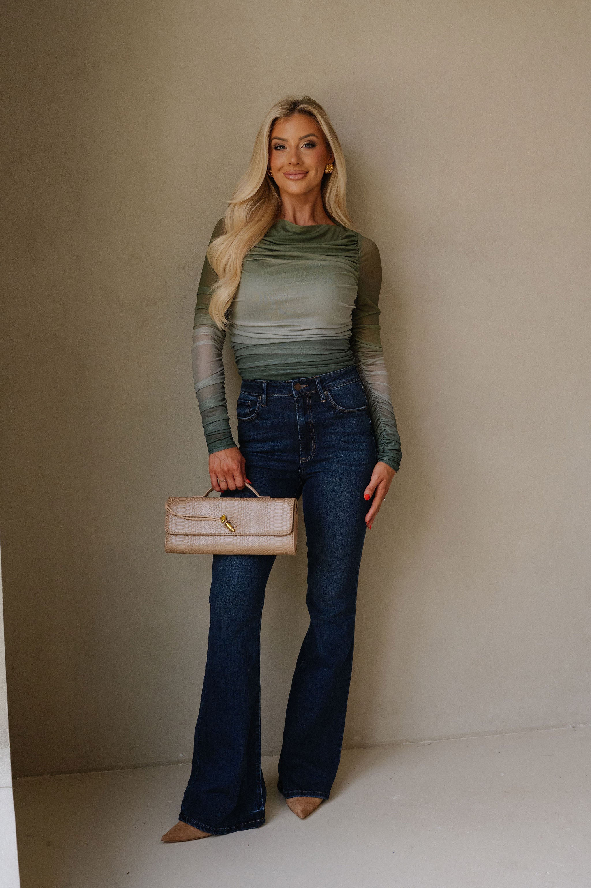 Ombre Shirring Top-Green