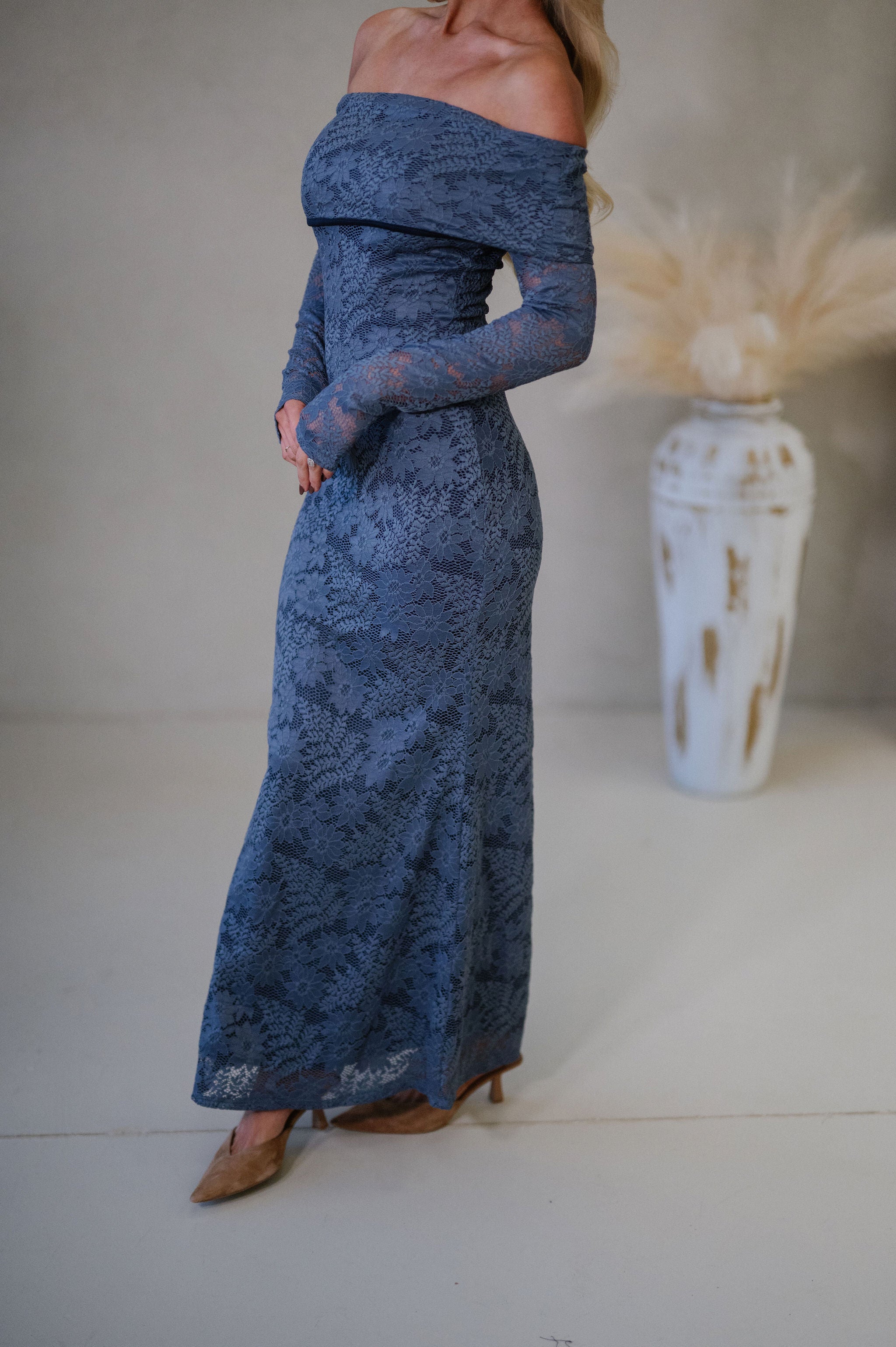 Bridges Fold Over Maxi Dress-Indigo
