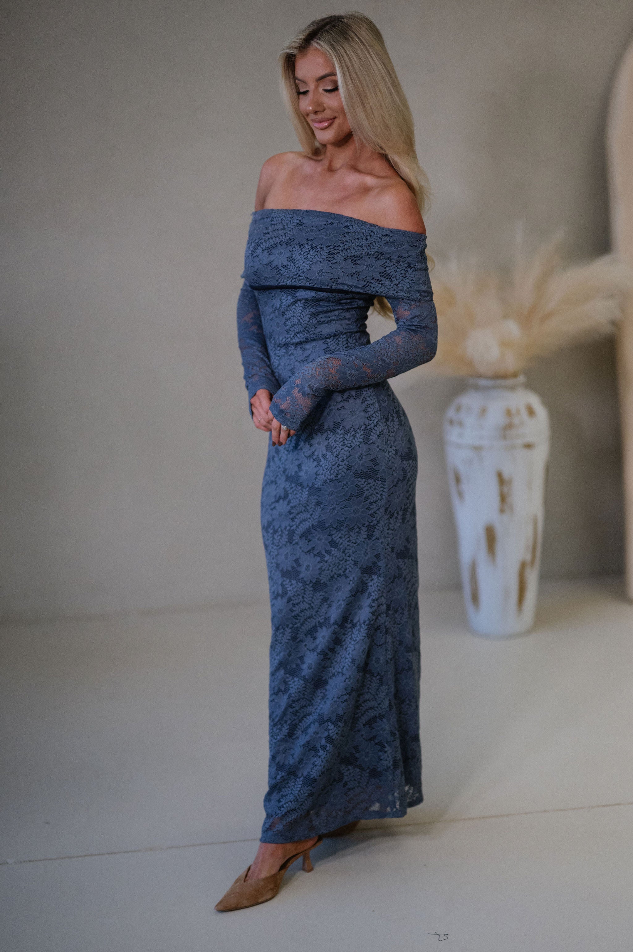 Bridges Fold Over Maxi Dress-Indigo