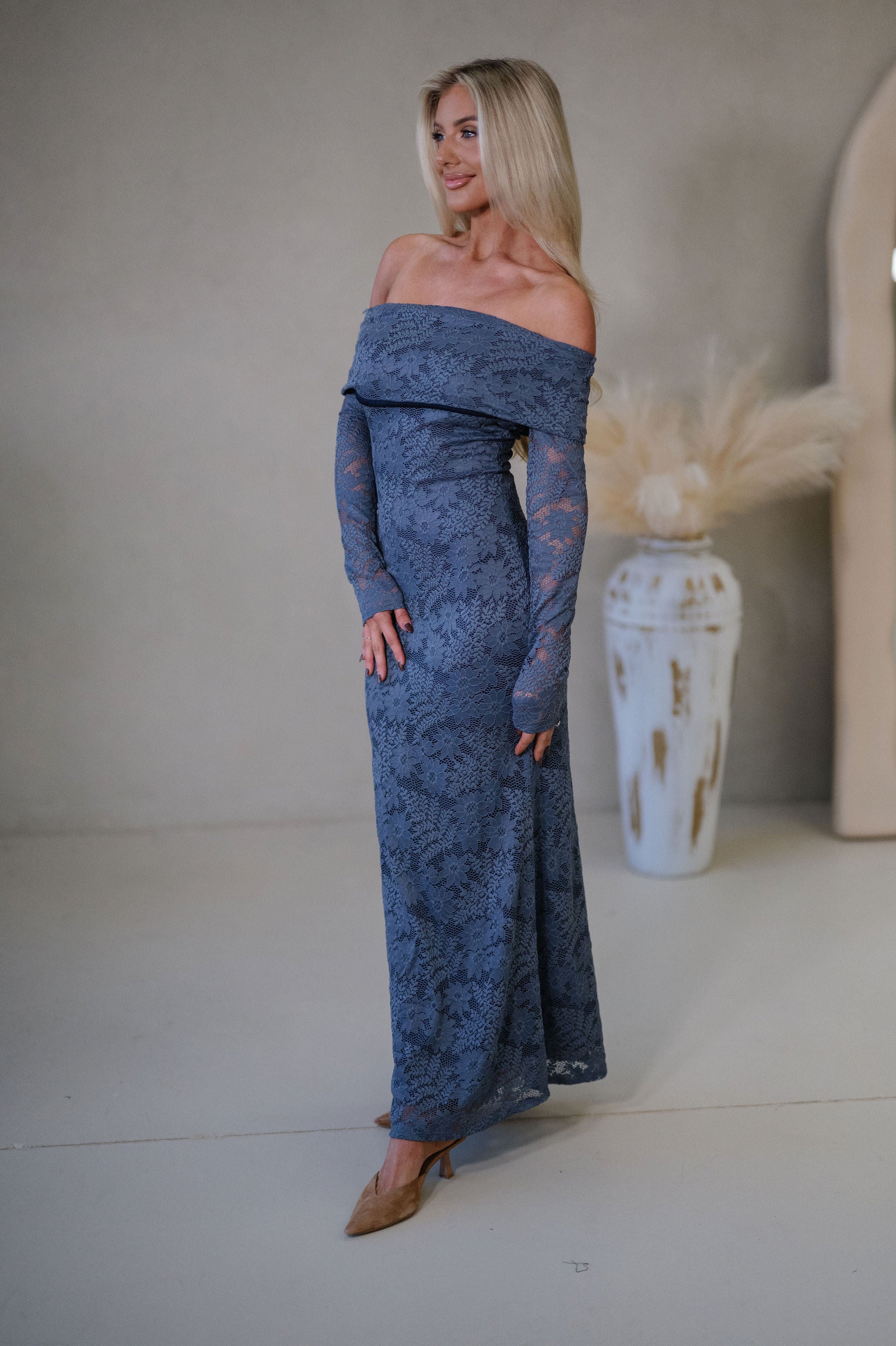 Bridges Fold Over Maxi Dress-Indigo